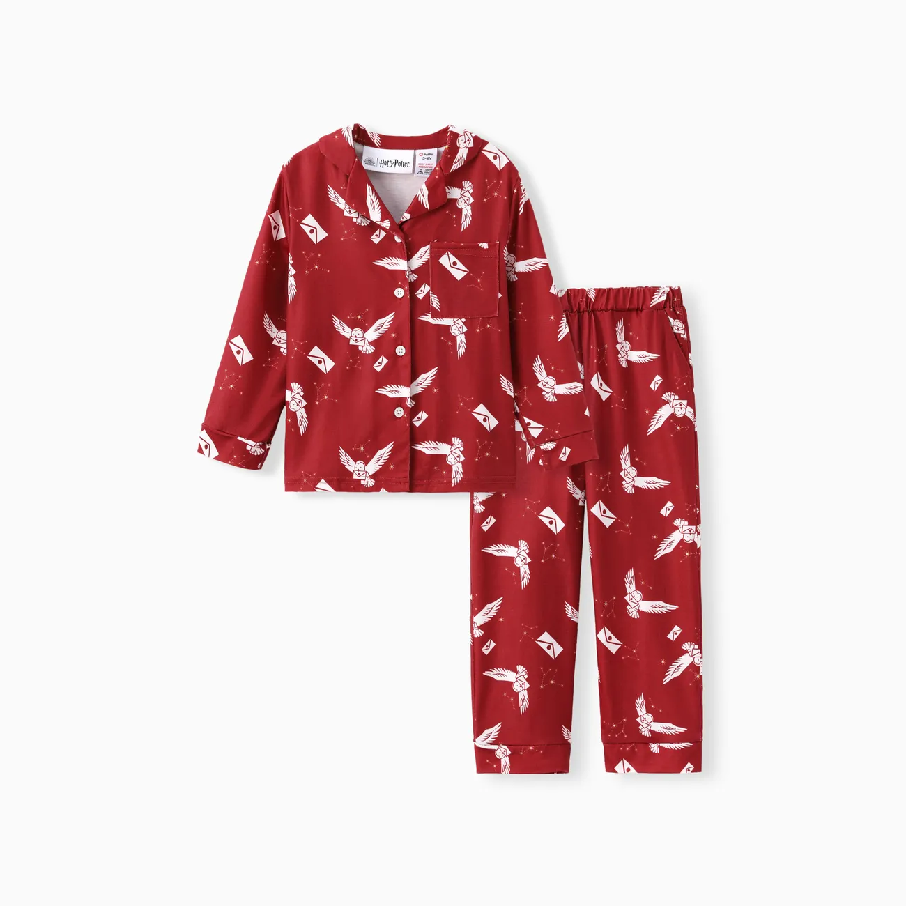 Harry Potter Family Matching 2pcs Christmas Owl Pattern Lapel Long-sleeve Pajamas Set (Flame Resistant)