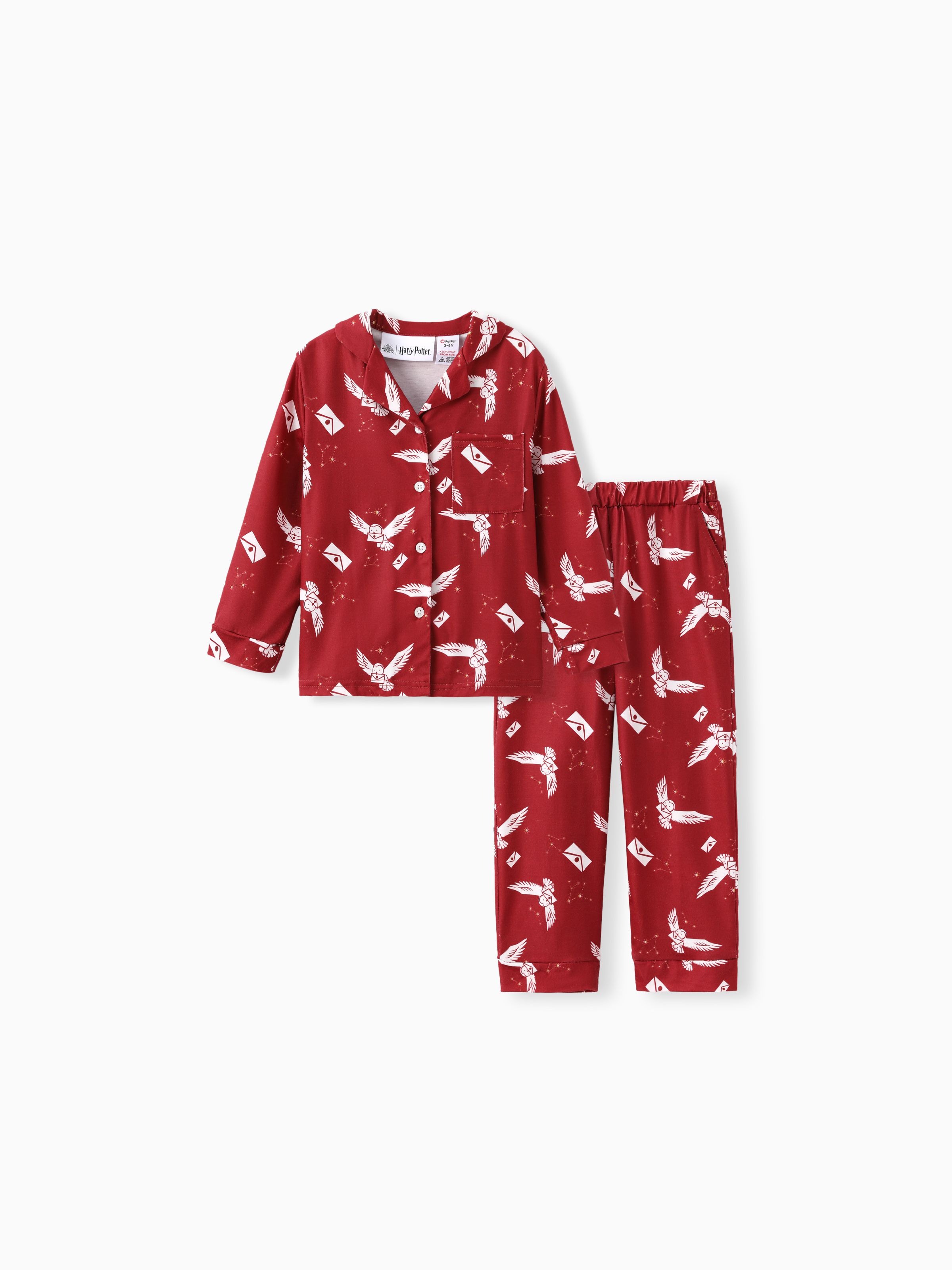 

Harry Potter Family Matching 2pcs Christmas Owl Pattern Lapel Long-sleeve Pajamas Set (Flame Resistant)