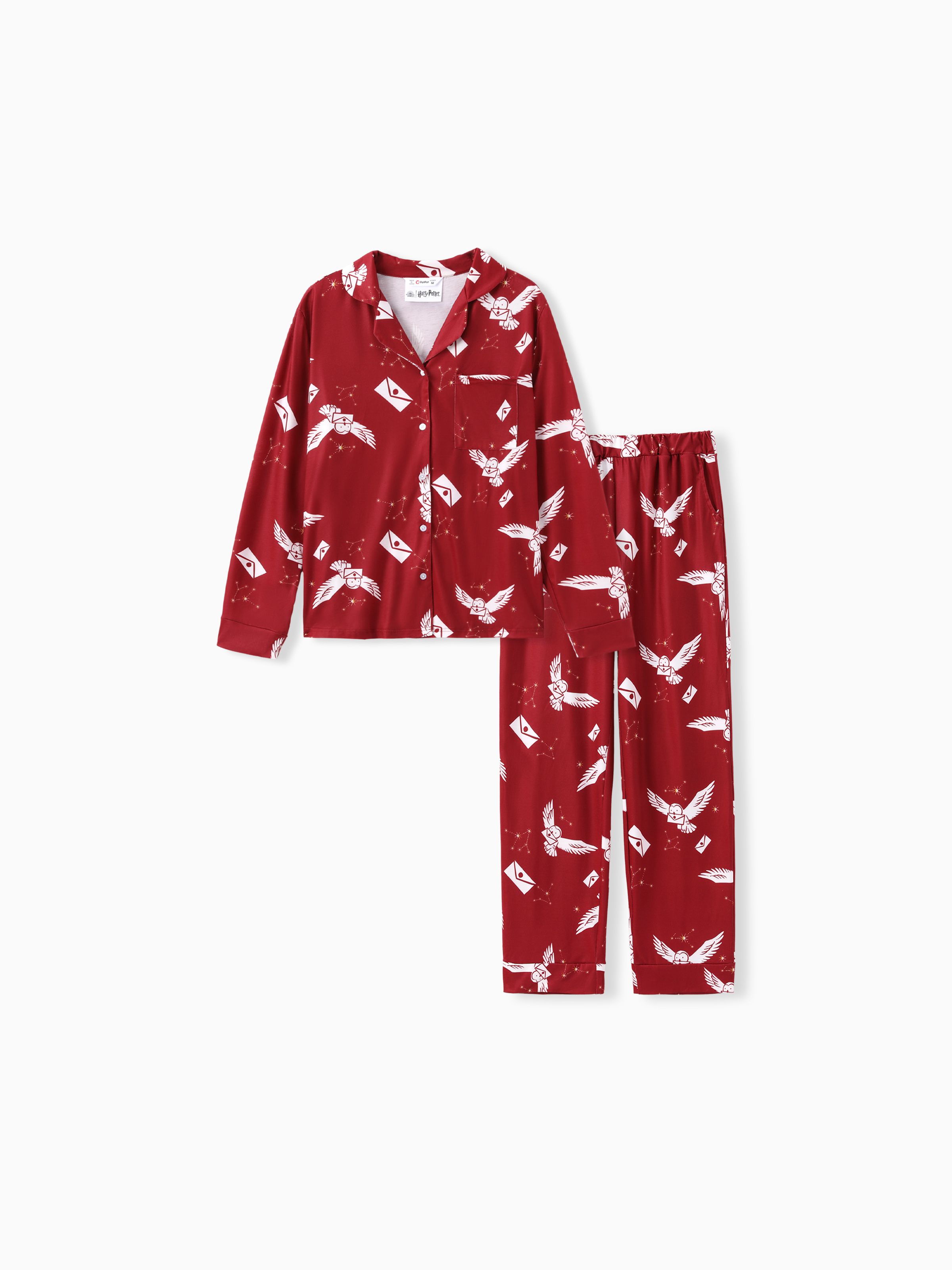 

Harry Potter Family Matching 2pcs Christmas Owl Pattern Lapel Long-sleeve Pajamas Set (Flame Resistant)