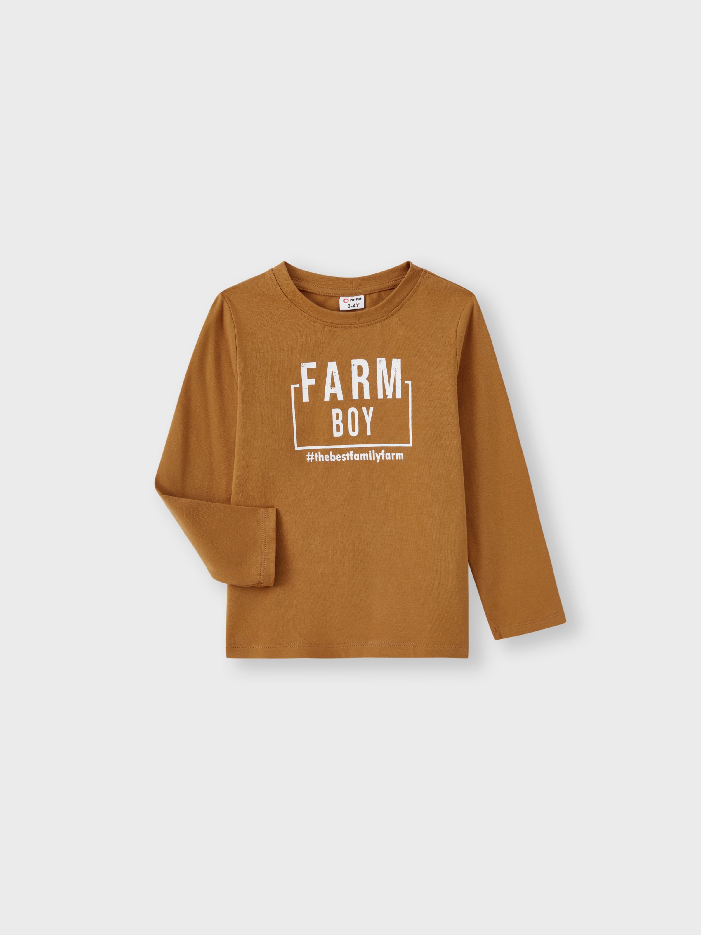 

Family Farm Matching Long Sleeves Cotton Round Neck Solid Color Tops