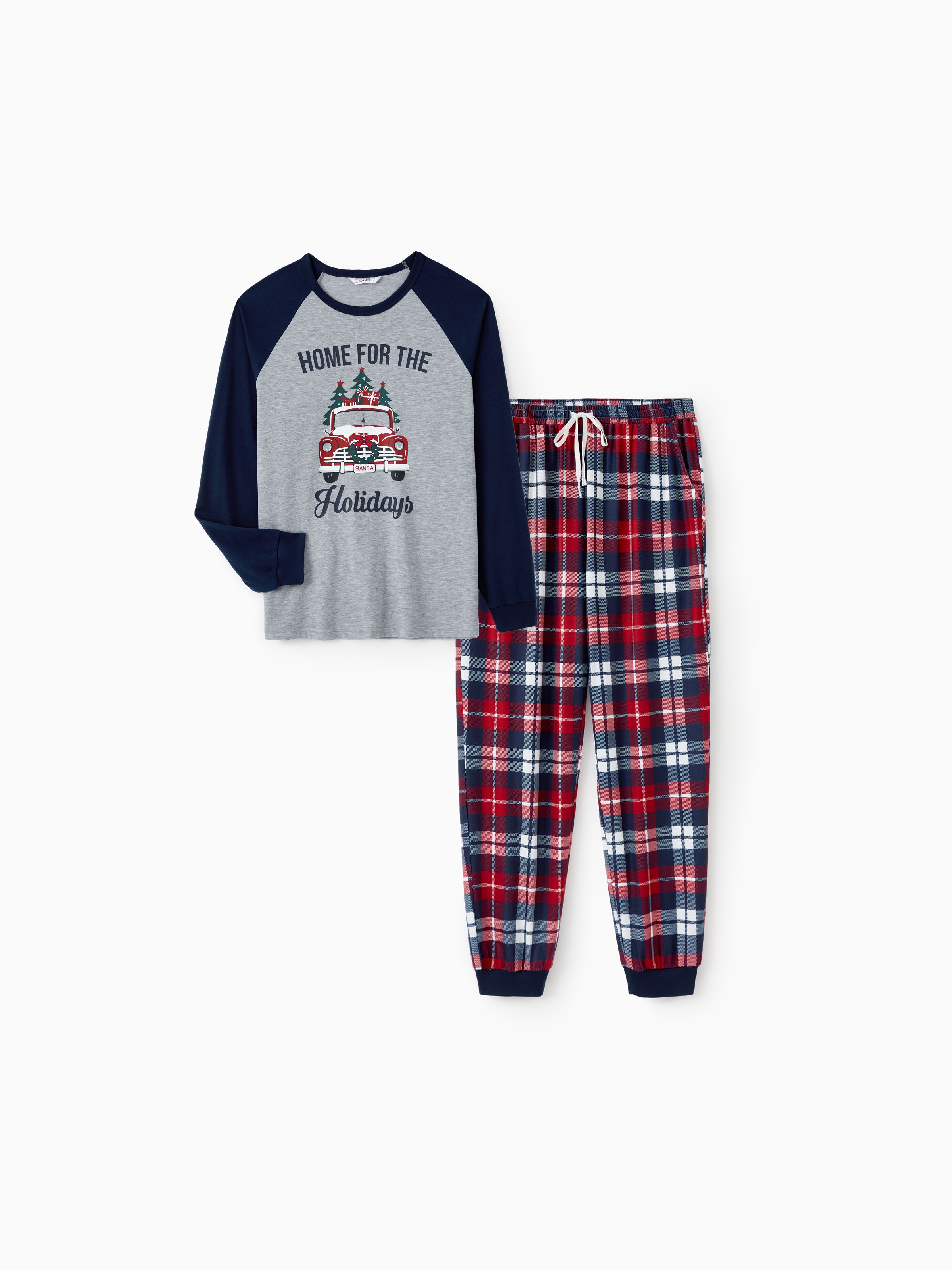 

Christmas Family Raglan Sleeves Christmas Tree Delivery Truck Graphic Plaid Pants Pajamas Sets with Drawstring and Pockets