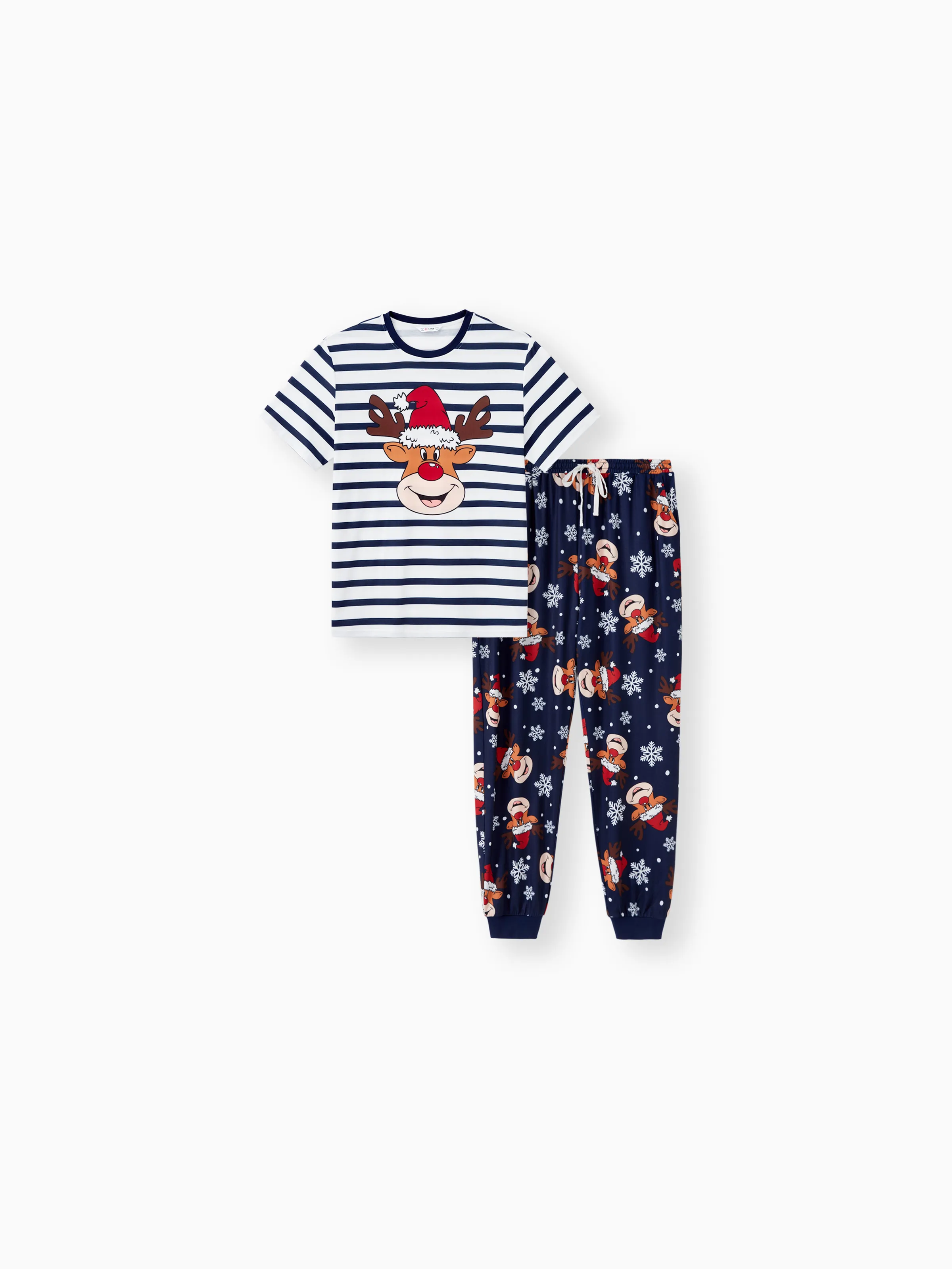 

Reindeer Pajamas Christmas Matching Family Outfits Striped Pattern (Short Sleeves)