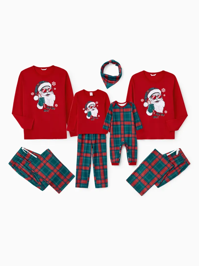 Pijama de Navidad Familia A juego Genial Papá Noel Gráfico de Papá Noel Mangas Largas Conjuntos de pijamas