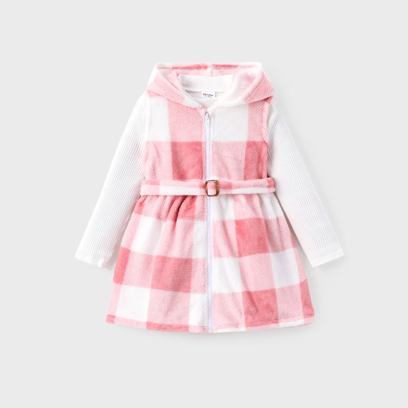 Toddler Girl 2pcs Tee and Grid Zippered Coat with Belt Set