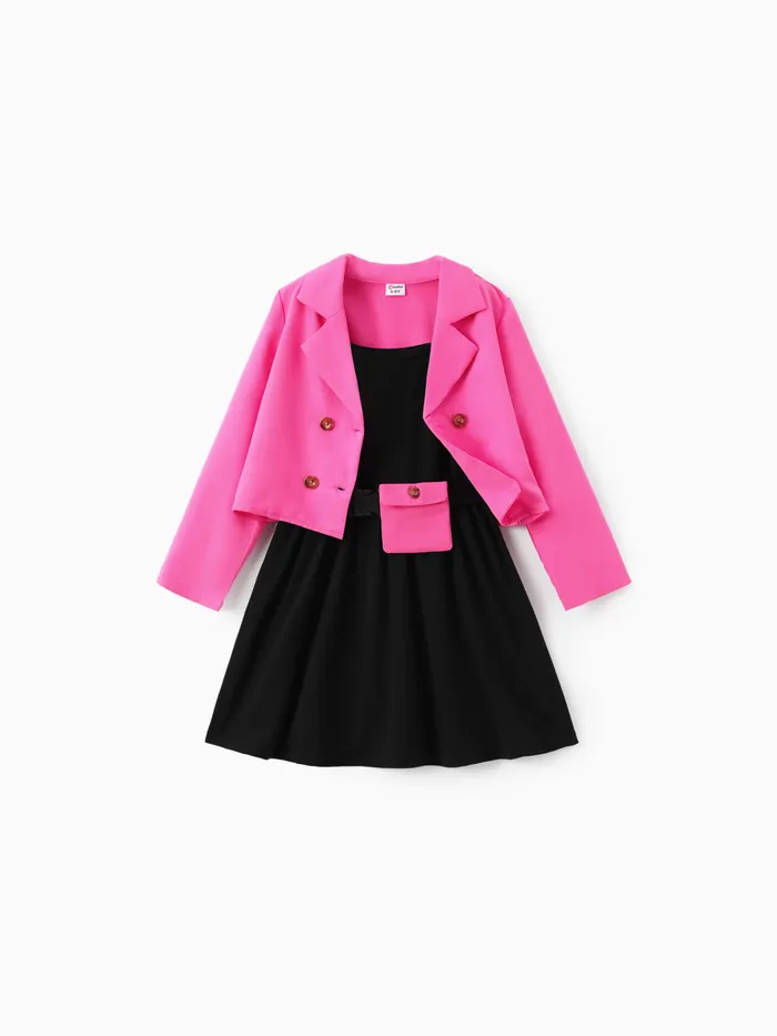 Chaqueta Blazer Kid Girl 3pcs y Vestido Cami con Conjunto de Riñonera