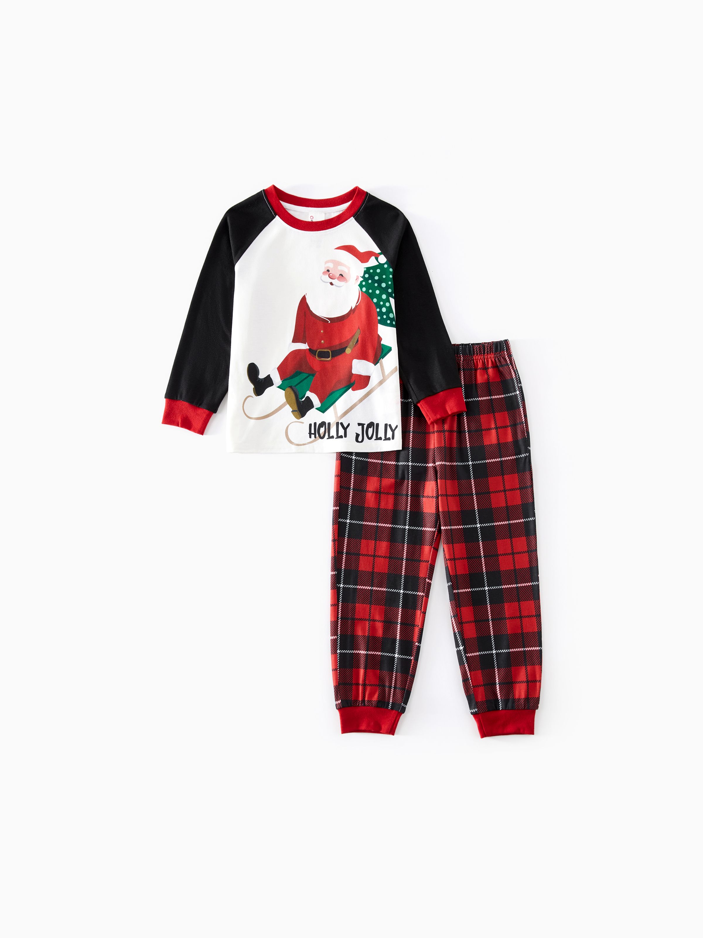 

Christmas Family Raglan Sleeves Funny Santa Graphic Plaid Pants Pajamas Sets with Drawstring and Pockets