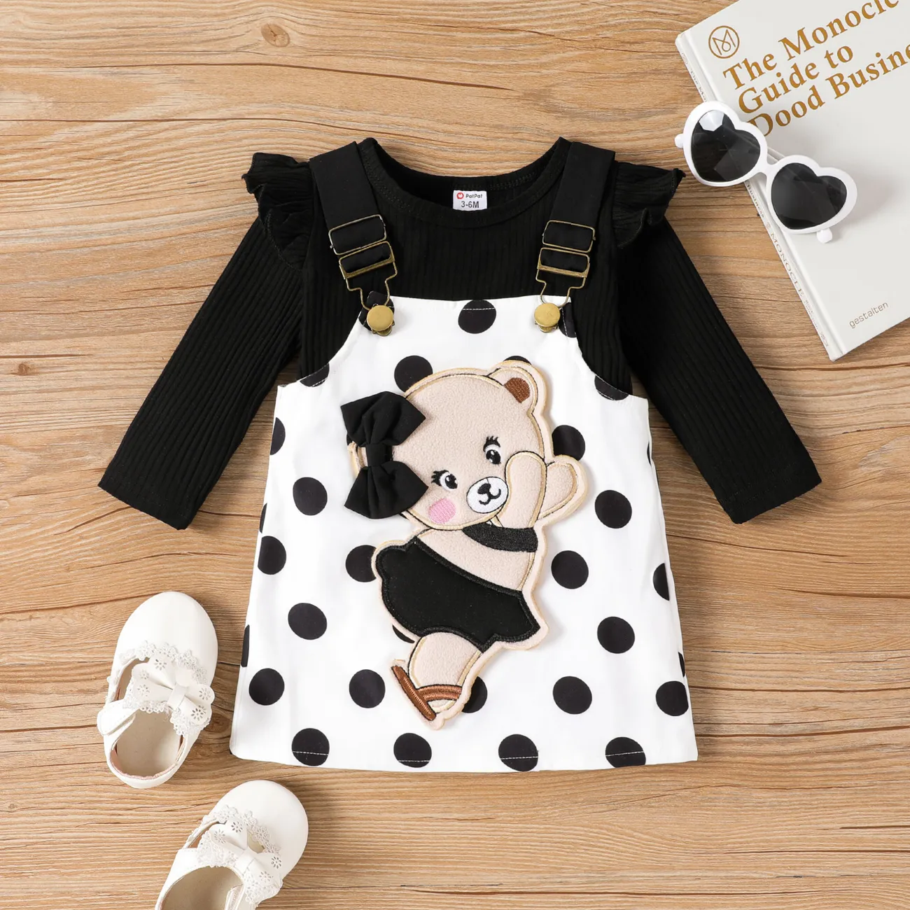 Baby Girl 2pcs Bear Style Tee and Embroidered Dress Set