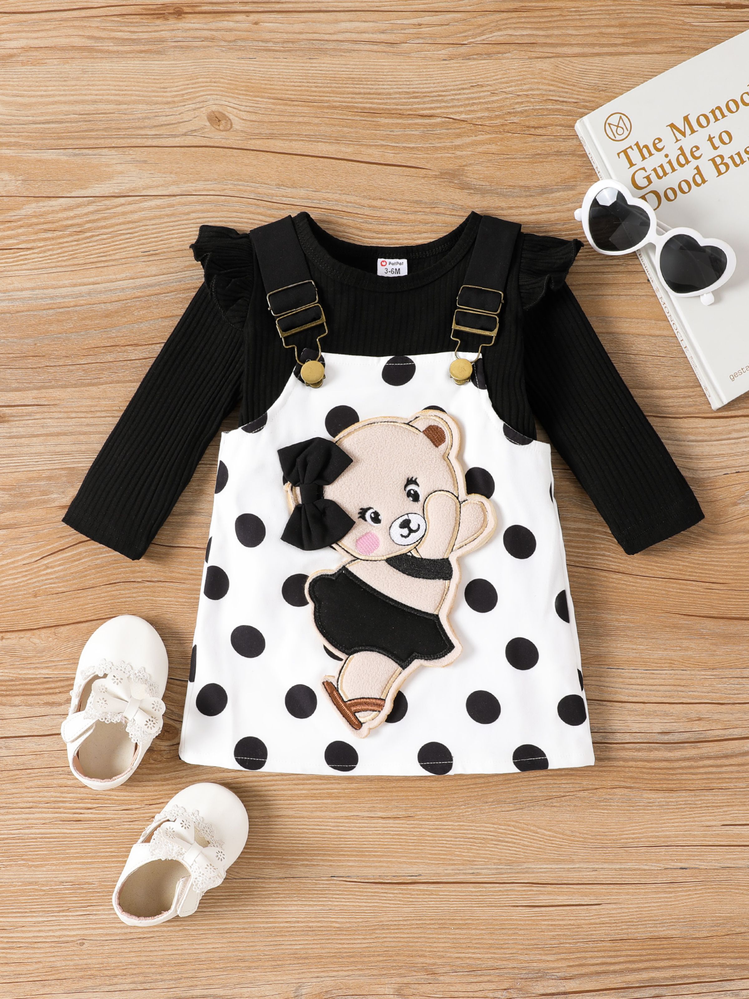 

SuperCuteCute Baby Girl 2pcs Tee and Bear Embroidered Dress Set