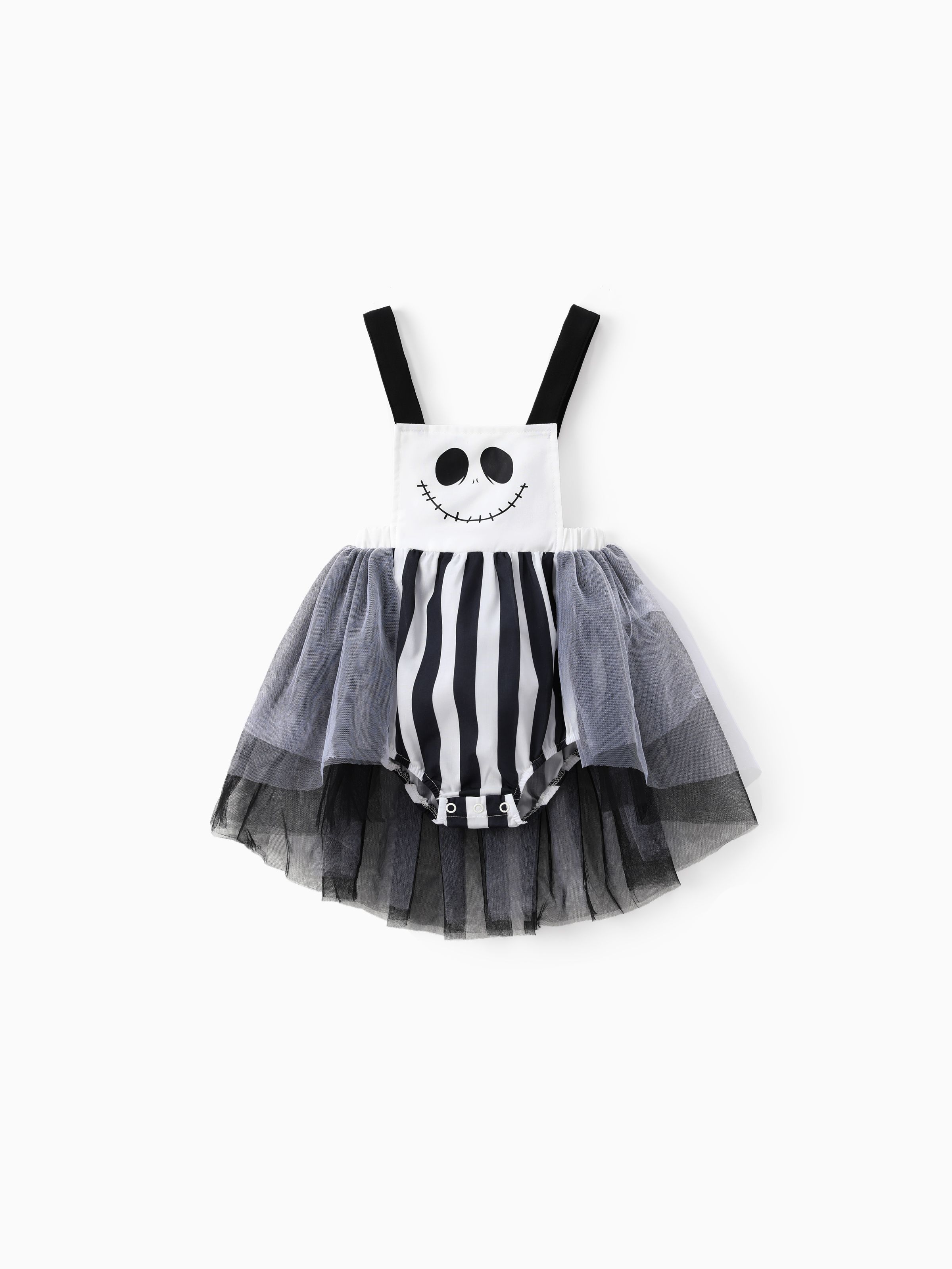 

Baby Girl Halloween Stripe Print Mesh Romper