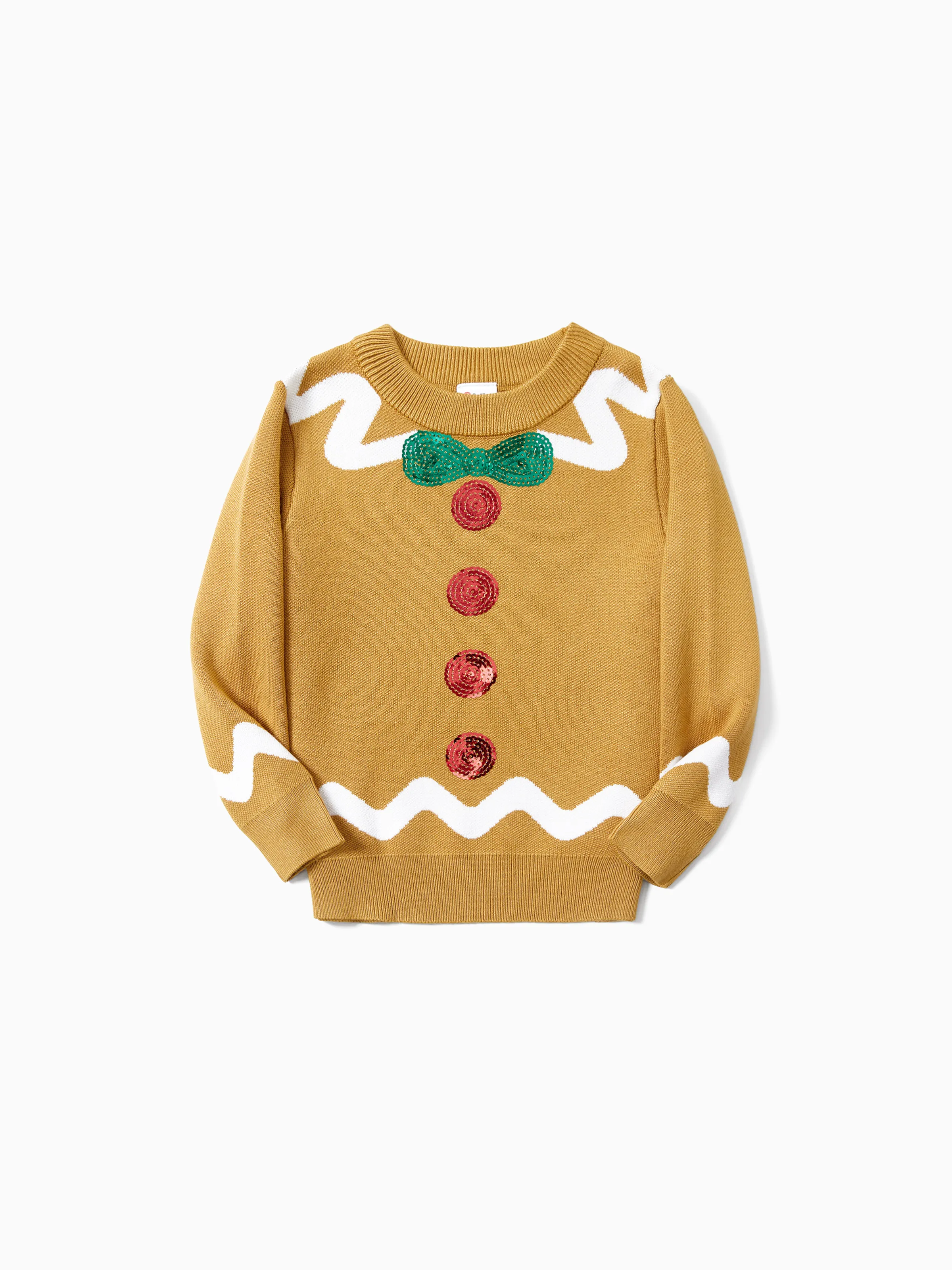 

Christmas Family Matching Whimsical Gingerbread Man Sequin Embellishment Knitwear Sweater