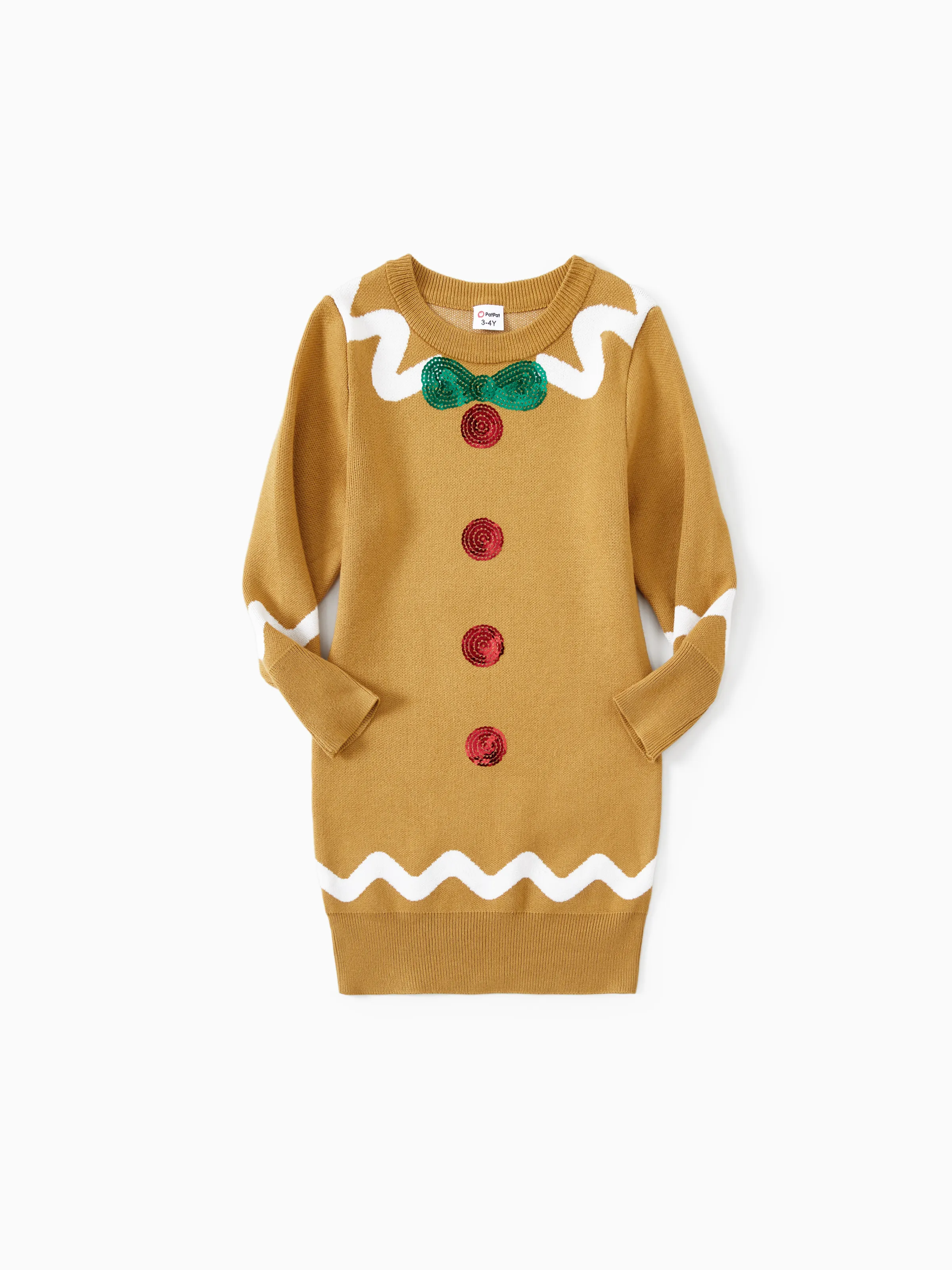 

Christmas Family Matching Whimsical Gingerbread Man Sequin Embellishment Knitwear Sweater