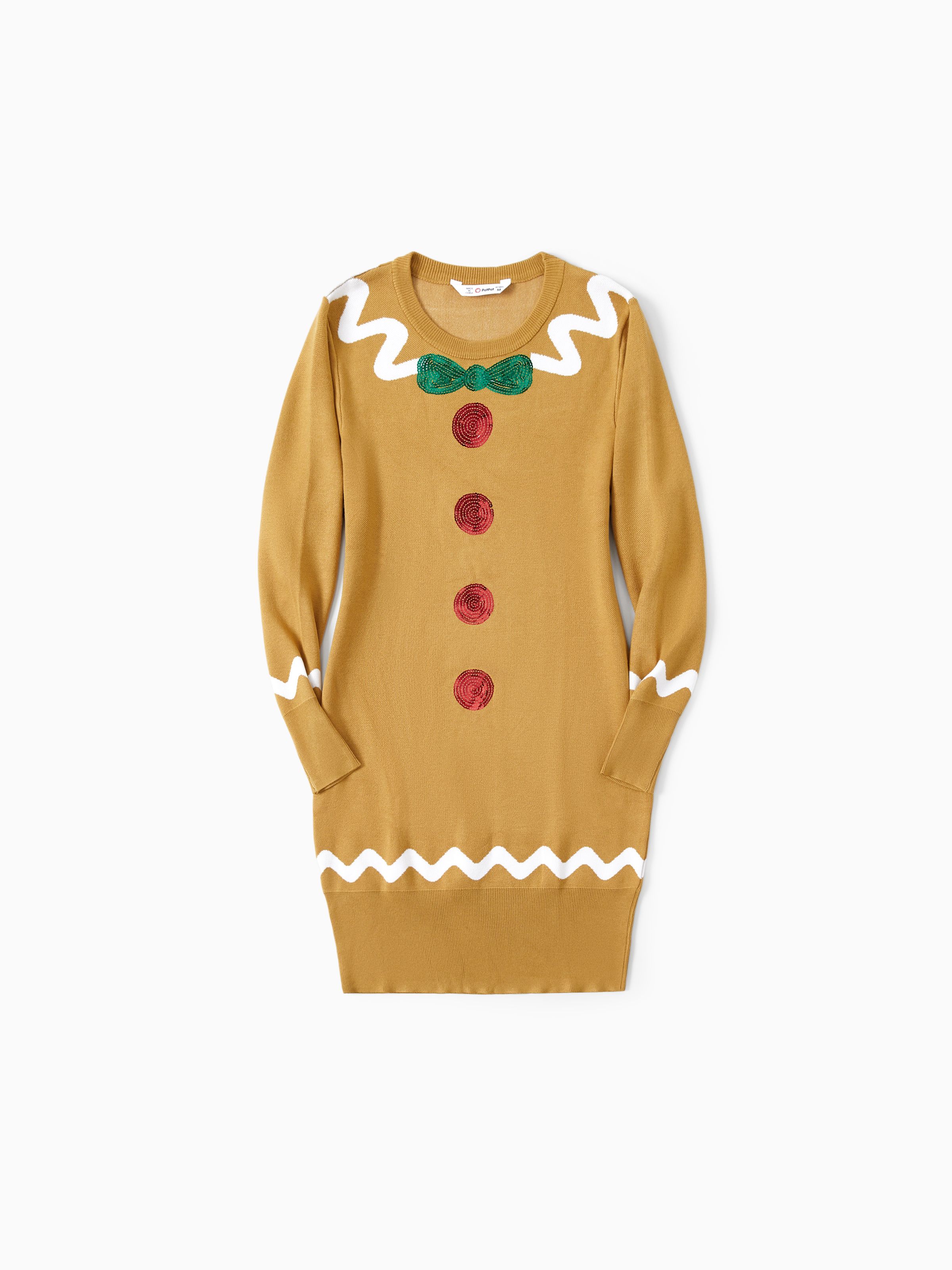 

Christmas Family Matching Whimsical Gingerbread Man Sequin Embellishment Knitwear Sweater