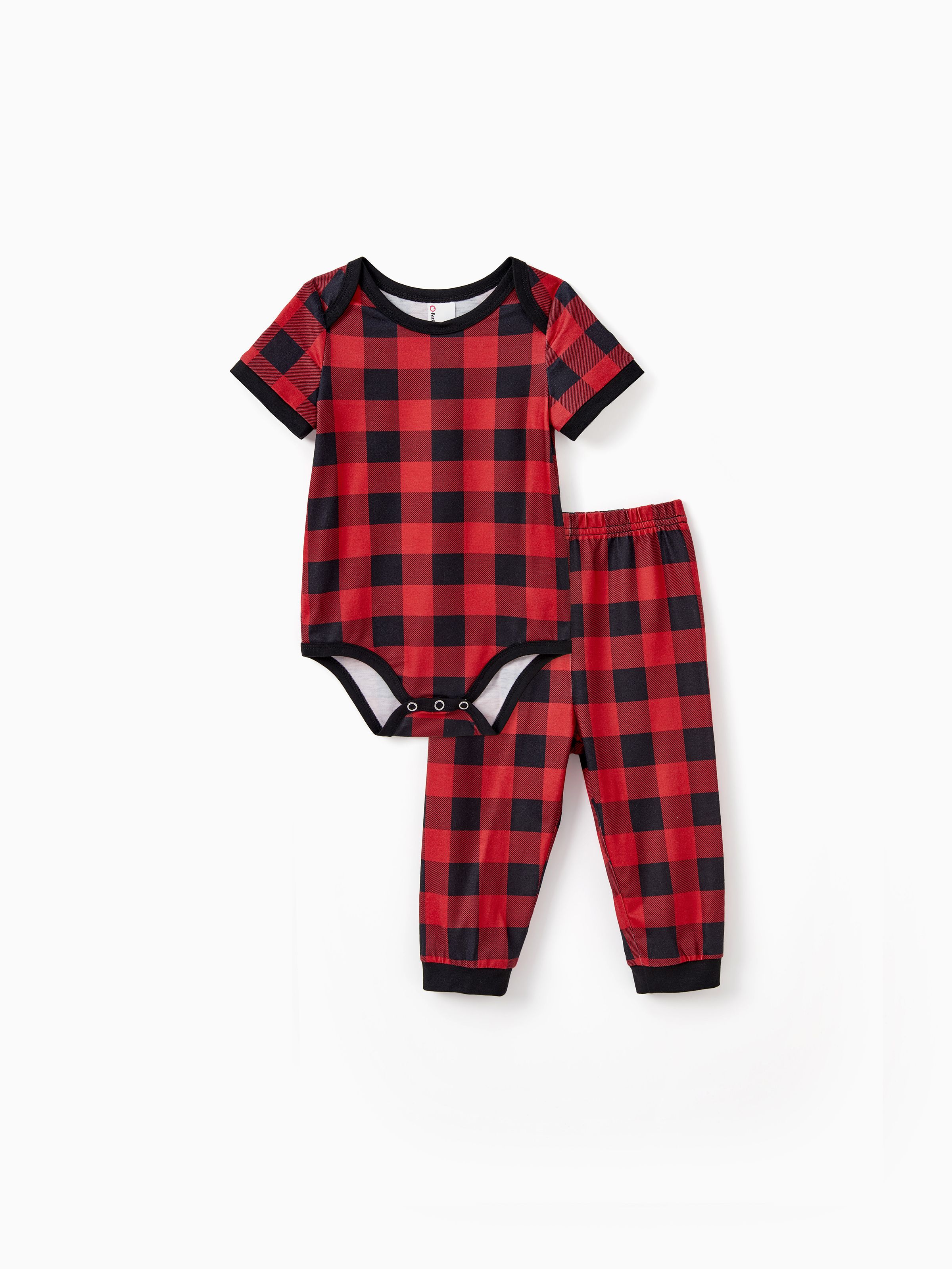 

Christmas Pajamas Short Sleeves Red & Black Plaid Collared Pajamas Sets