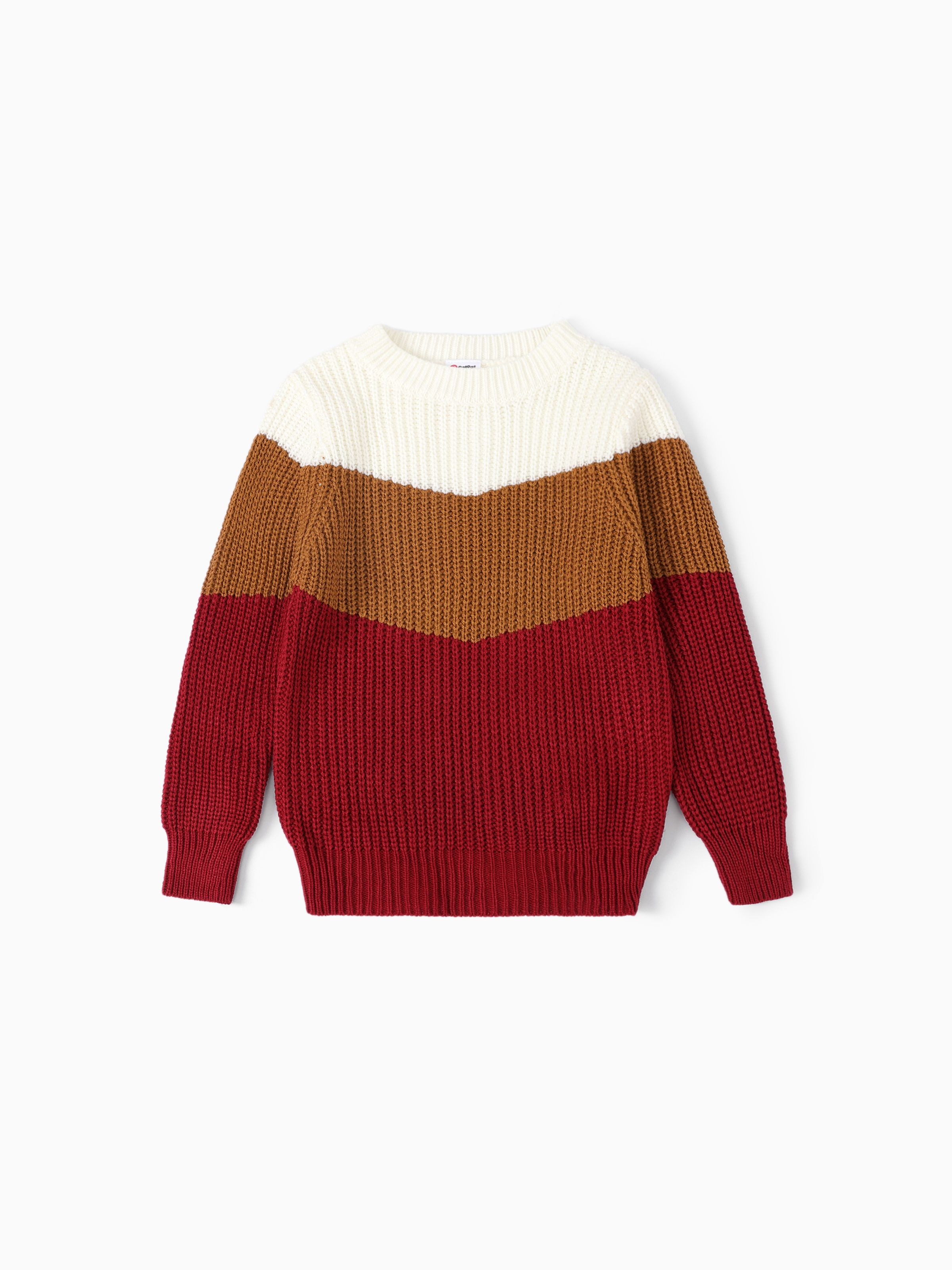 

Family Matching Long Sleeves Three-Color Block Knitwear Sweater