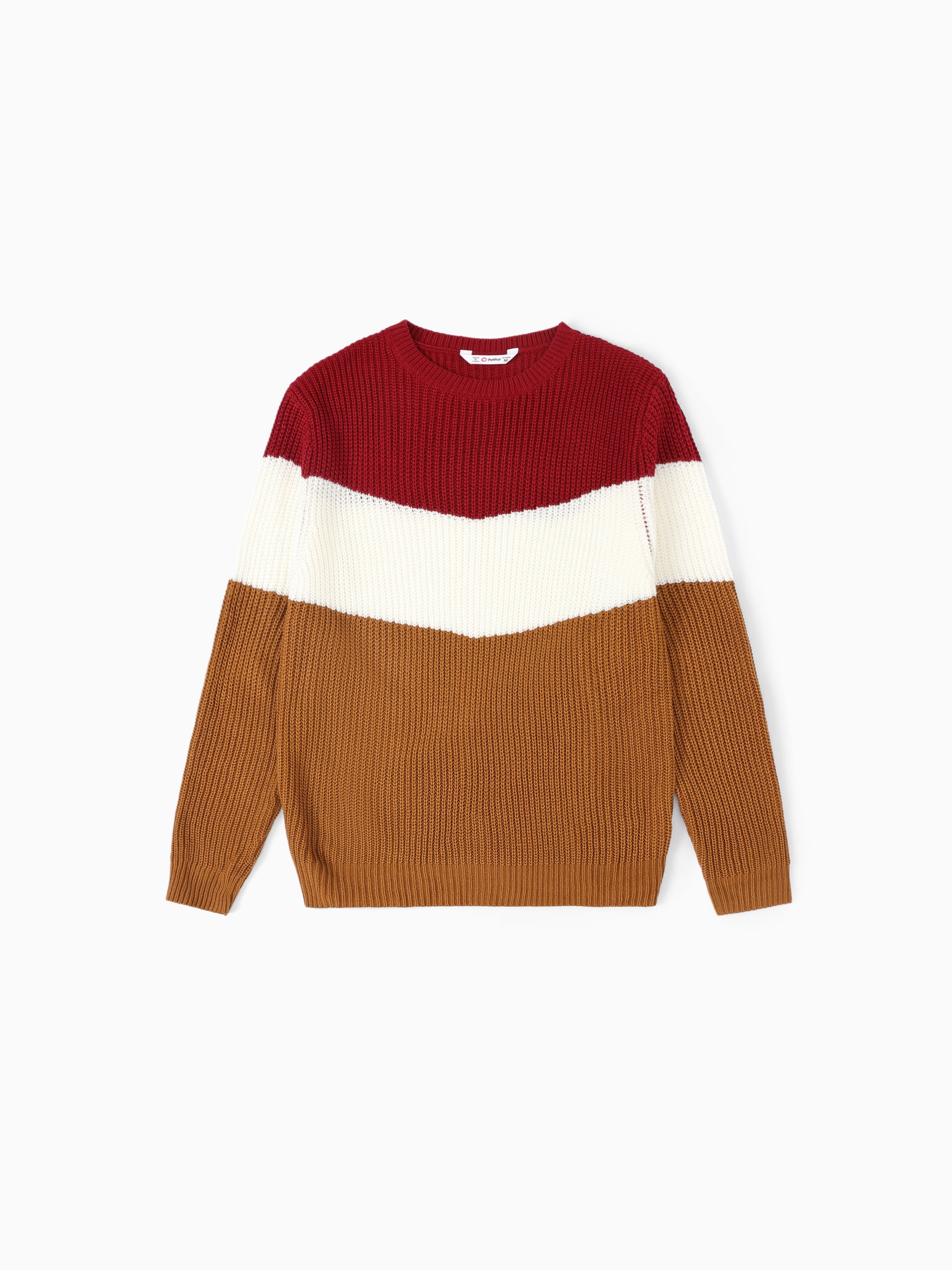 

Family Matching Long Sleeves Three-Color Block Knitwear Sweater