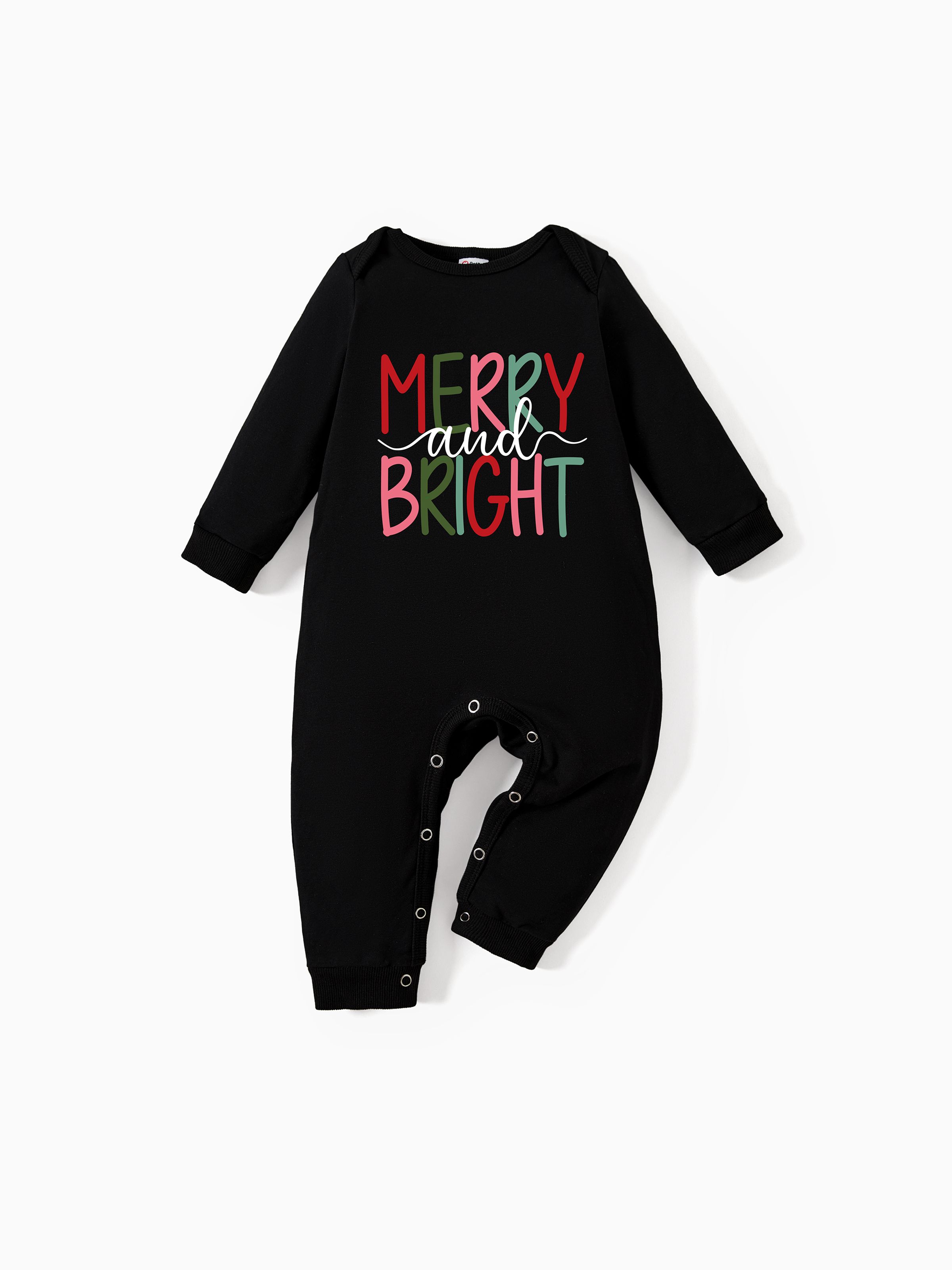 

Christmas Mommy and Me Tops Merry and Bright Letter Print Long Sleeves Sweatshirt/Romper