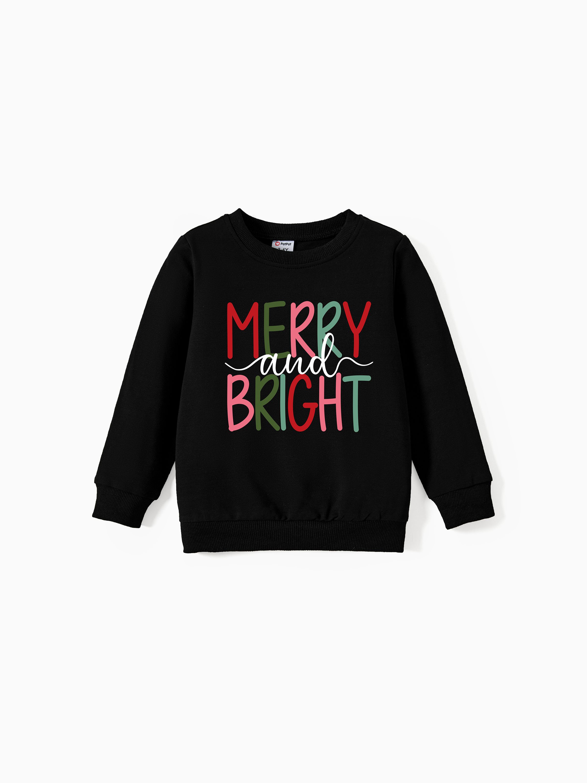 

Christmas Mommy and Me Tops Merry and Bright Letter Print Long Sleeves Sweatshirt/Romper