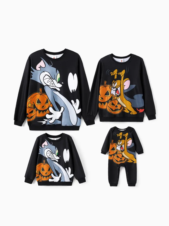 Tom und Jerry Family passendes Halloween Kürbis Langarm-Top 