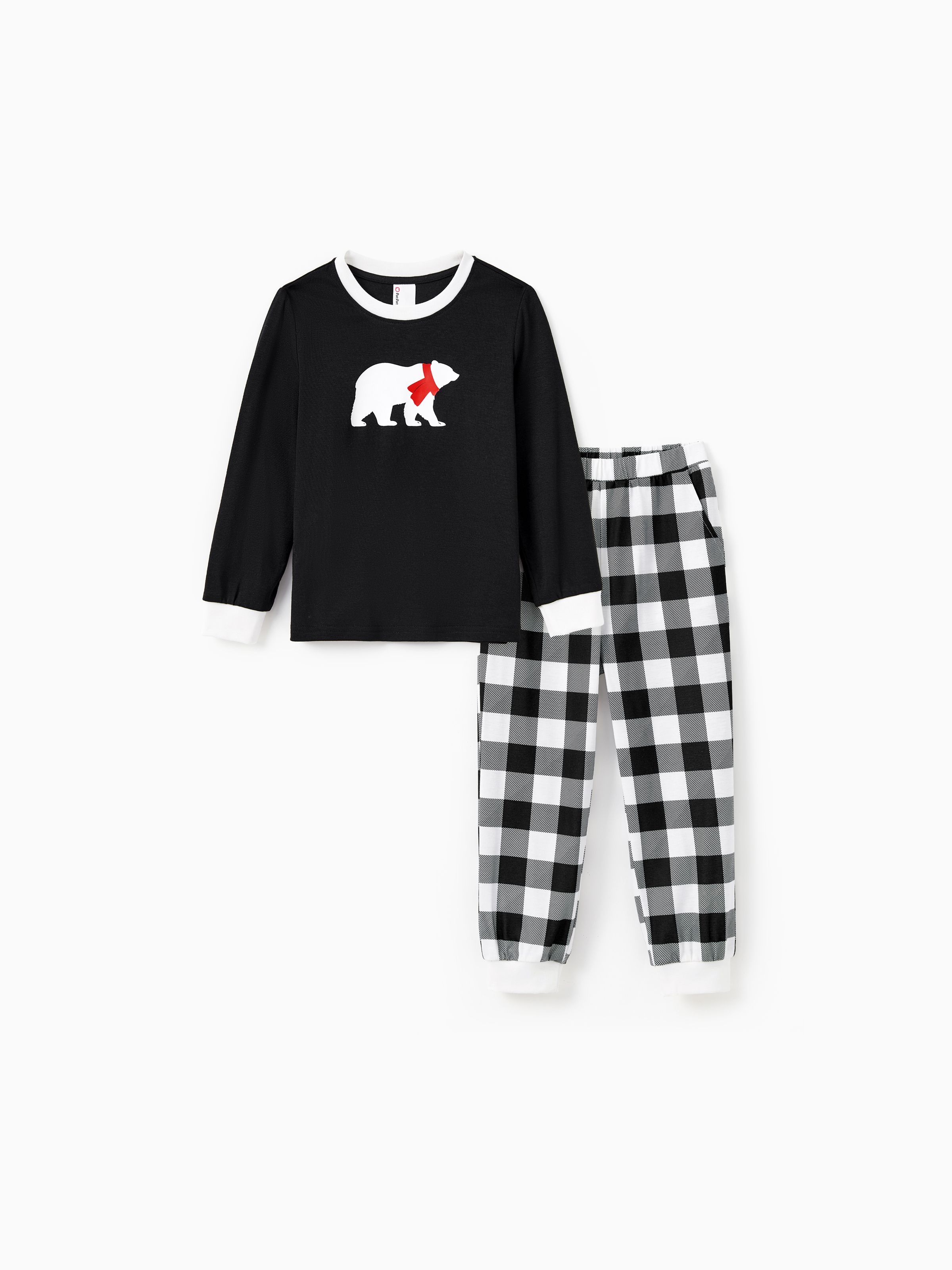 

Christmas Family Pajamas Sets Glow in the Dark Polar Bear Top and Checkered Plaid Pants