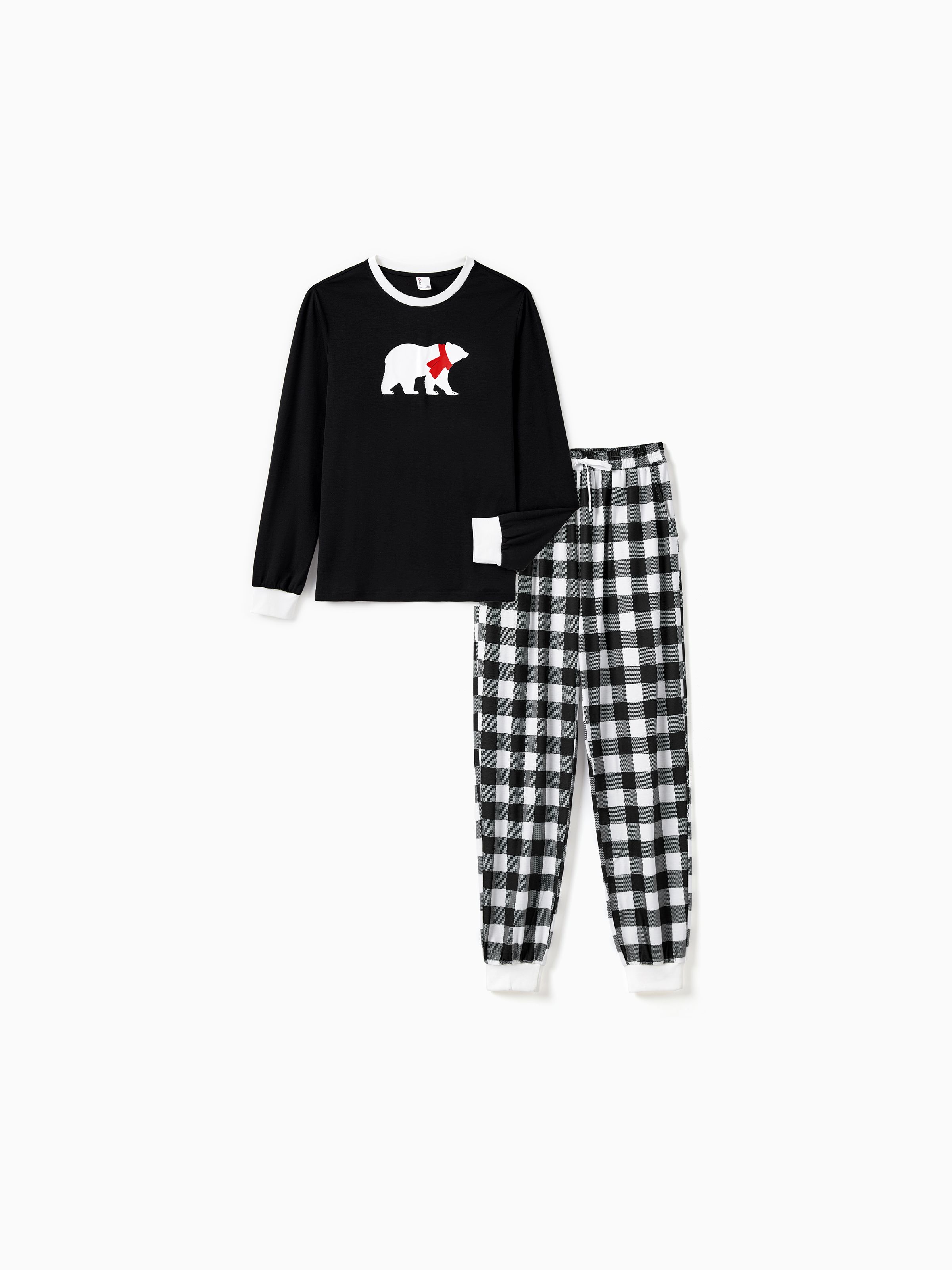 

Christmas Family Pajamas Sets Glow in the Dark Polar Bear Top and Checkered Plaid Pants