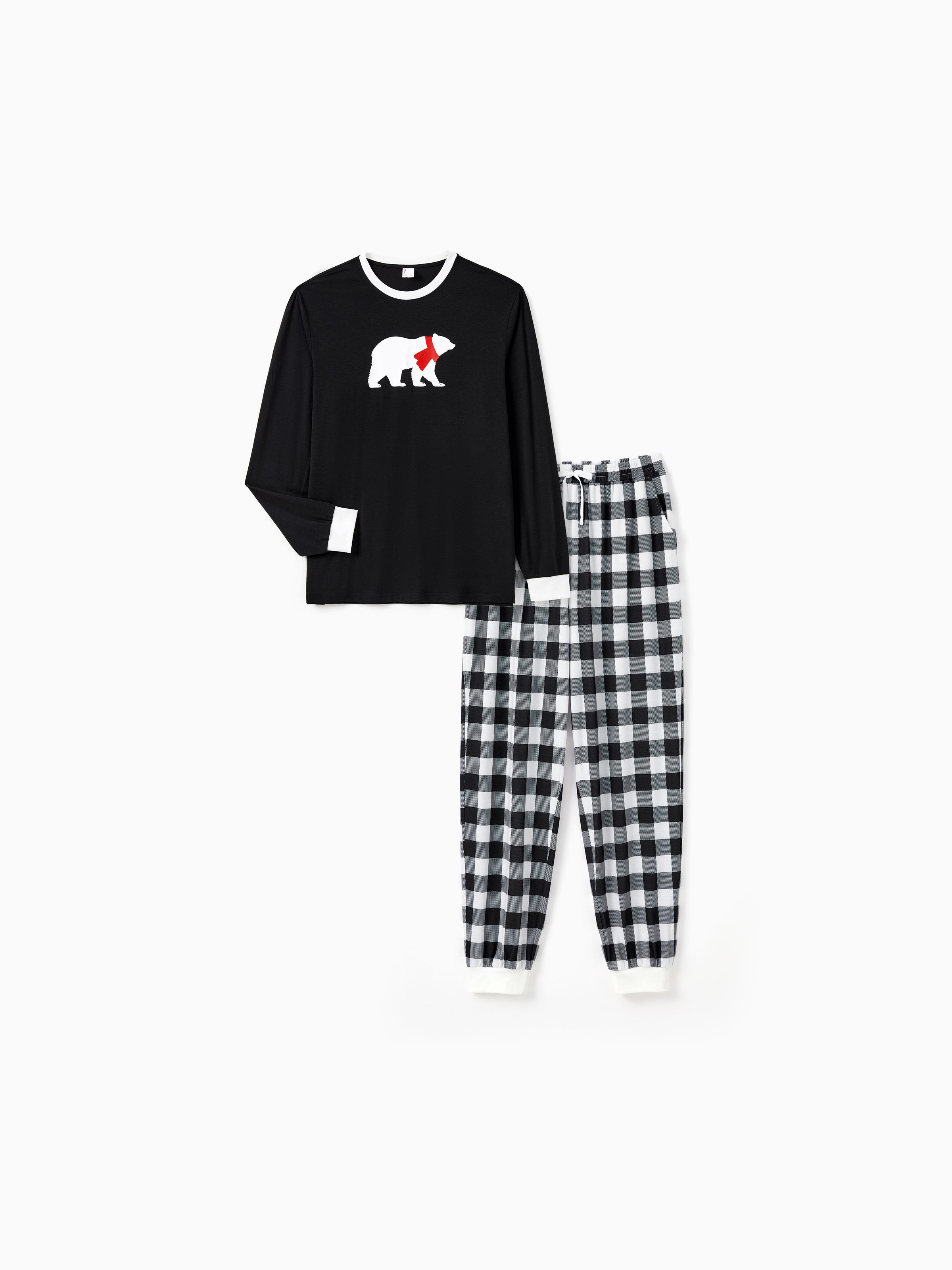 

Christmas Family Pajamas Sets Glow in the Dark Polar Bear Top and Checkered Plaid Pants