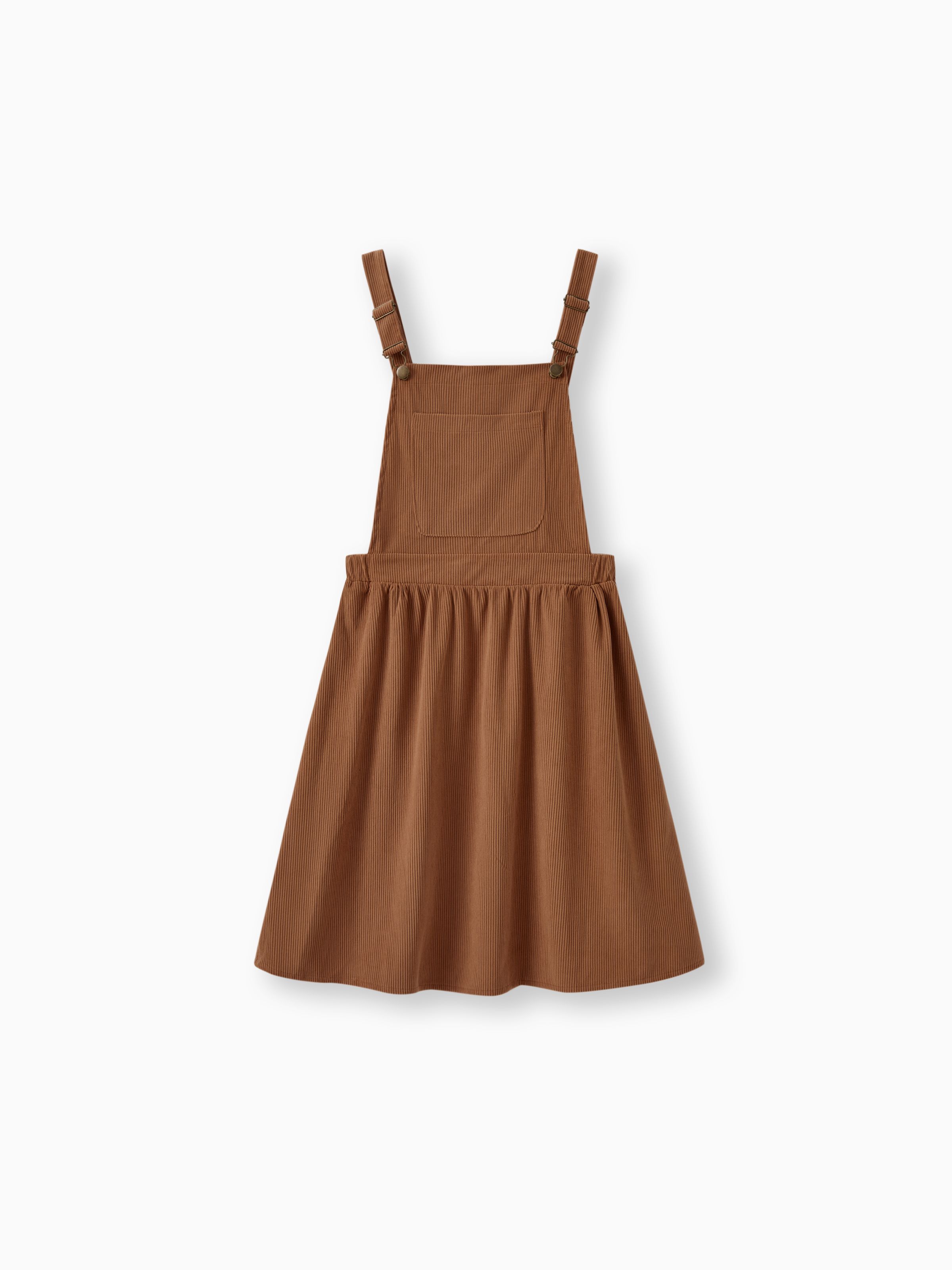 Family Matching Brown Corduroy Color block Sweatshirt or Adjustable Pinafore Dress