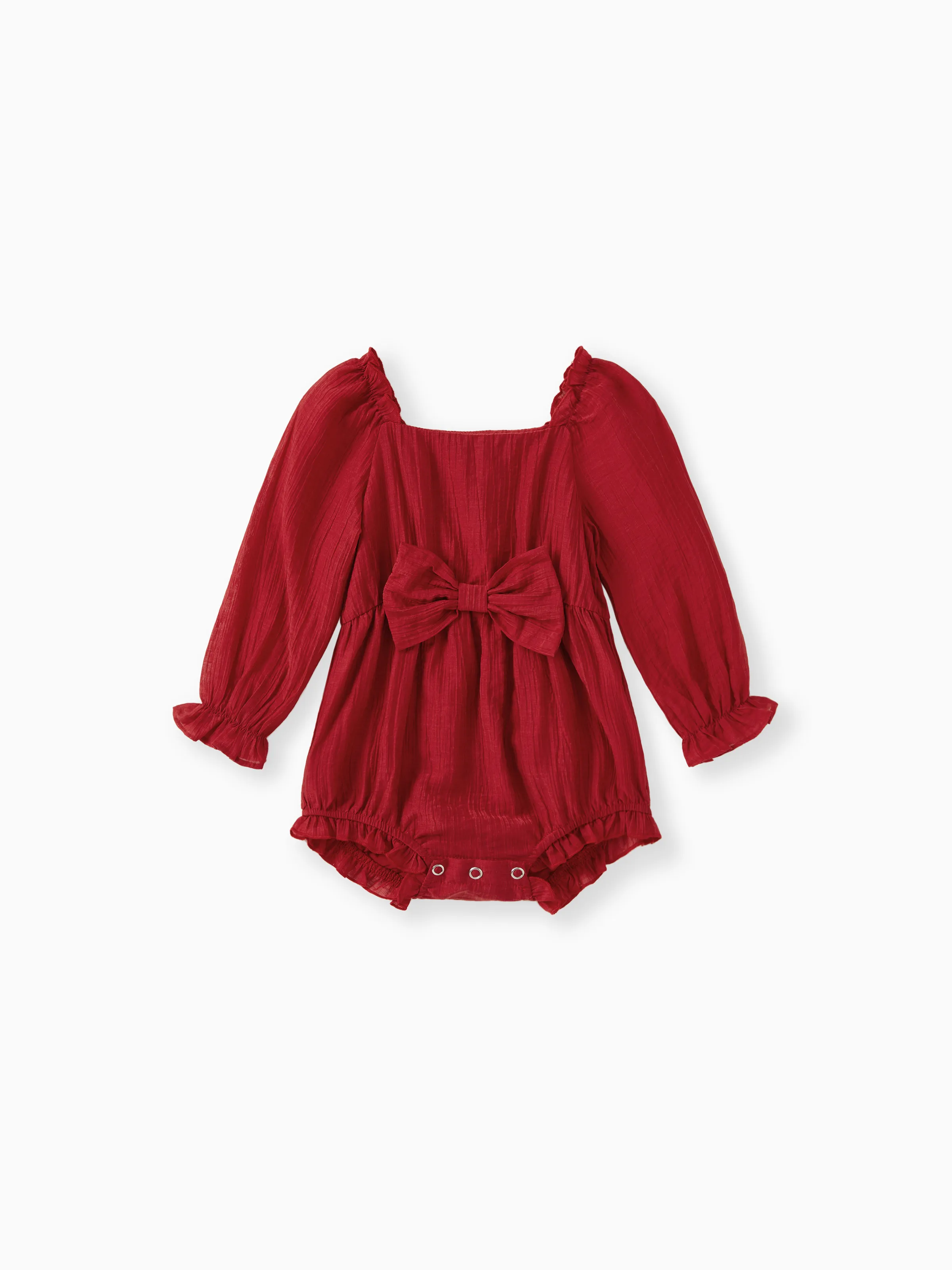 

Family Matching Sets Red Ribbed Cardigan or Long Sleeves Bow Detail Shirred Back Tiered Dress