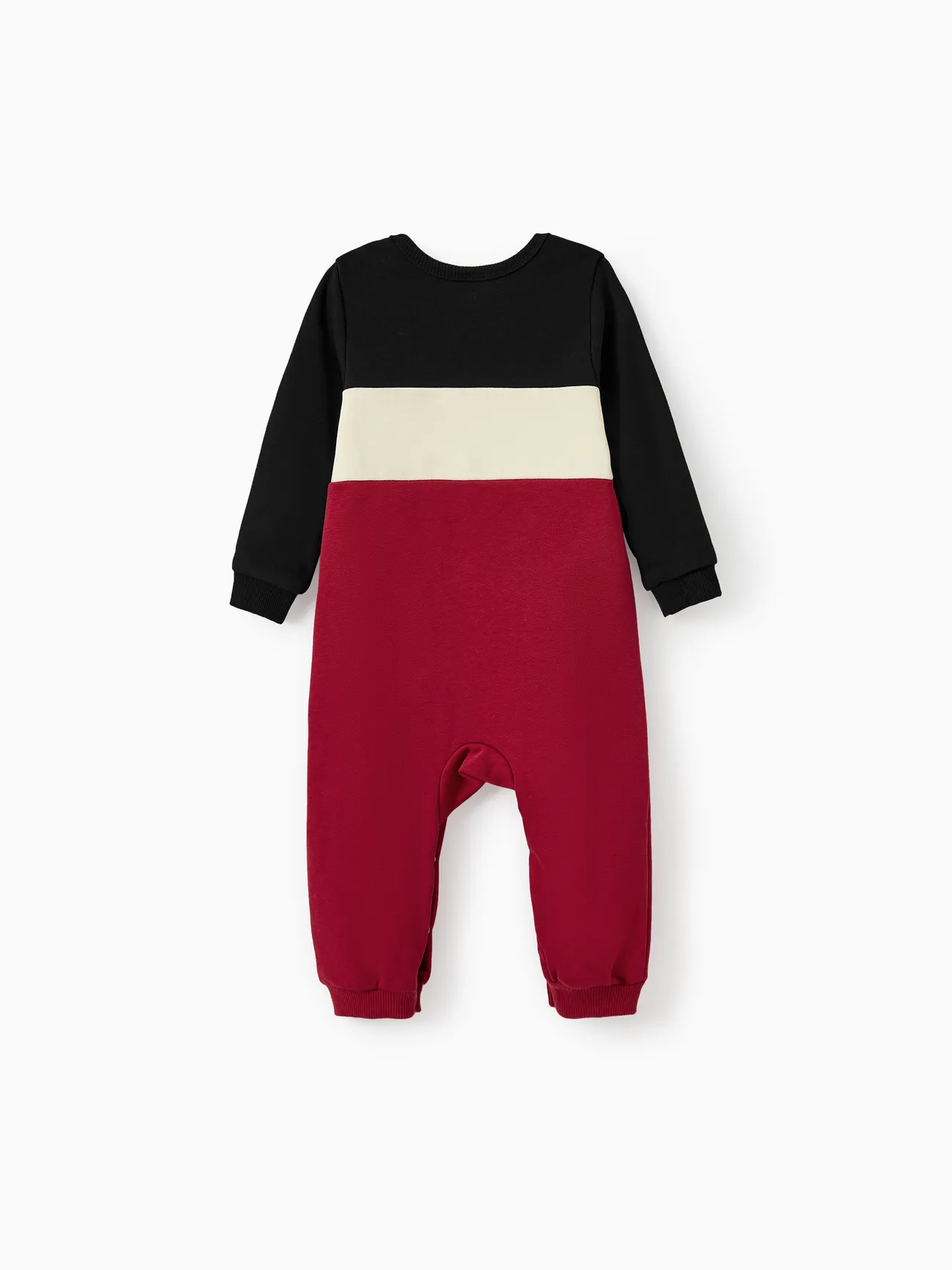 

Family Matching Sets Three-Color Block Sweatshirt or Black Long Sleeves Top Red Pleated Belted Skirt Co-ord Set