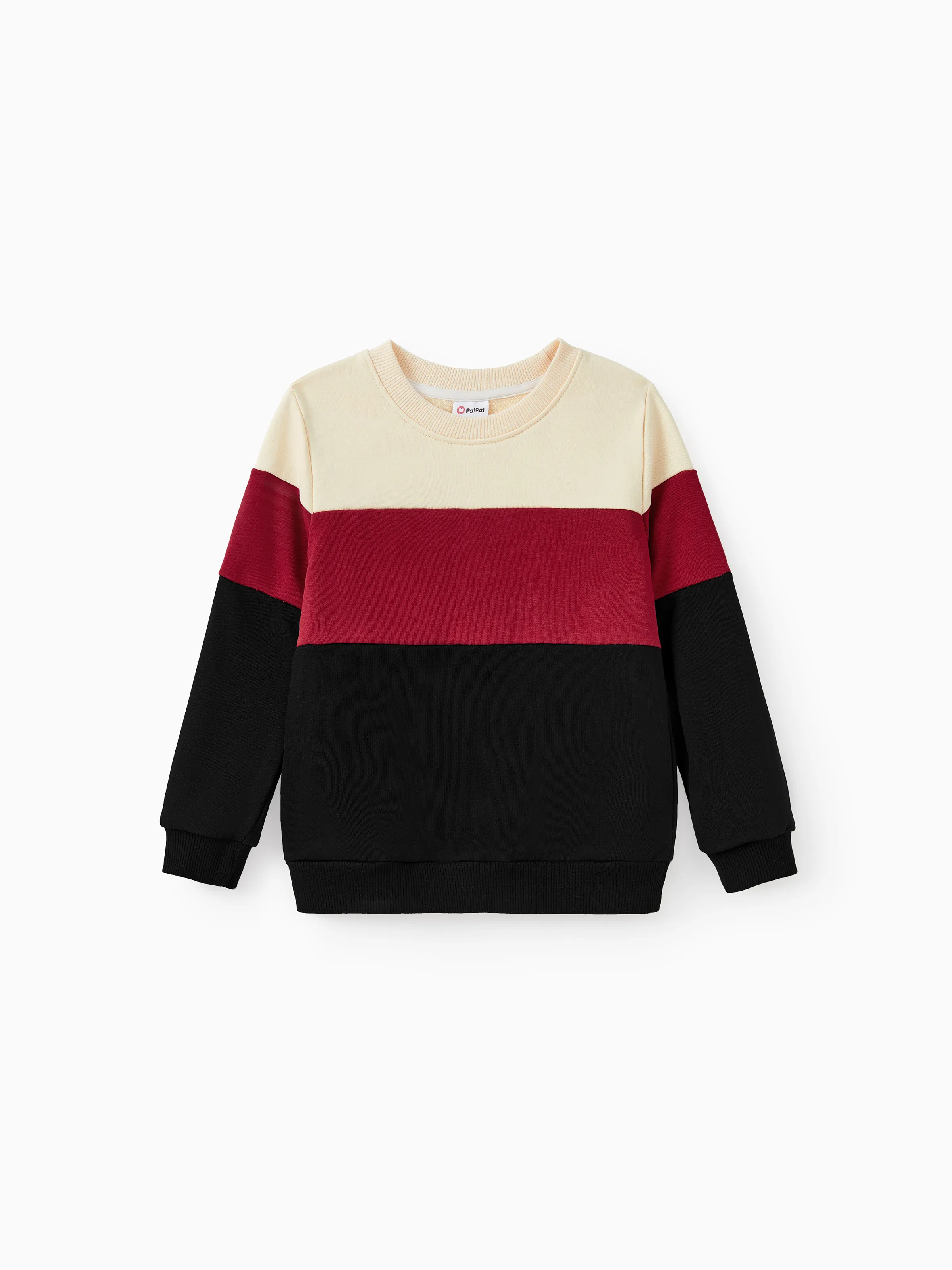 

Family Matching Sets Three-Color Block Sweatshirt or Black Long Sleeves Top Red Pleated Belted Skirt Co-ord Set