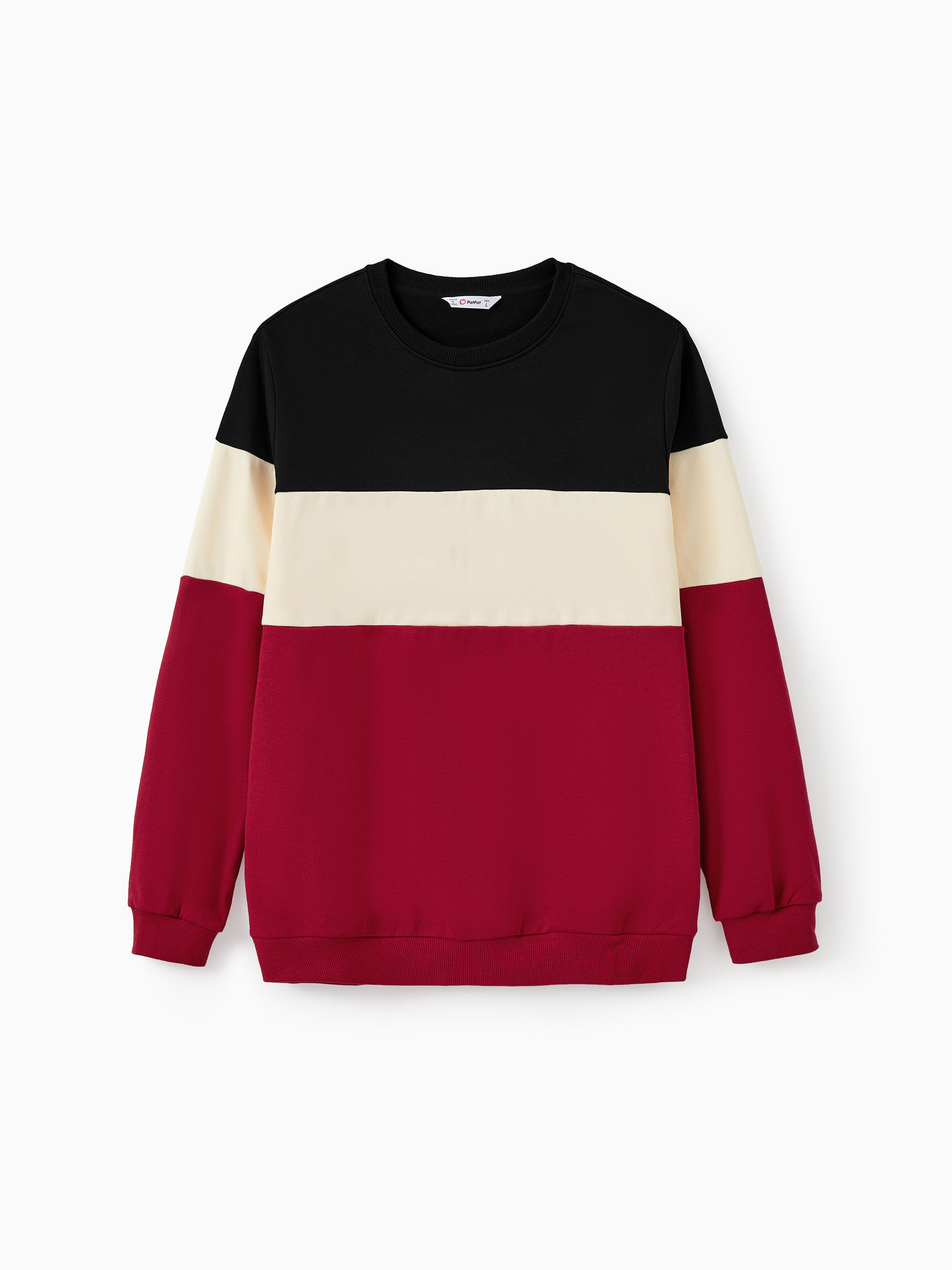 

Family Matching Sets Three-Color Block Sweatshirt or Black Long Sleeves Top Red Pleated Belted Skirt Co-ord Set