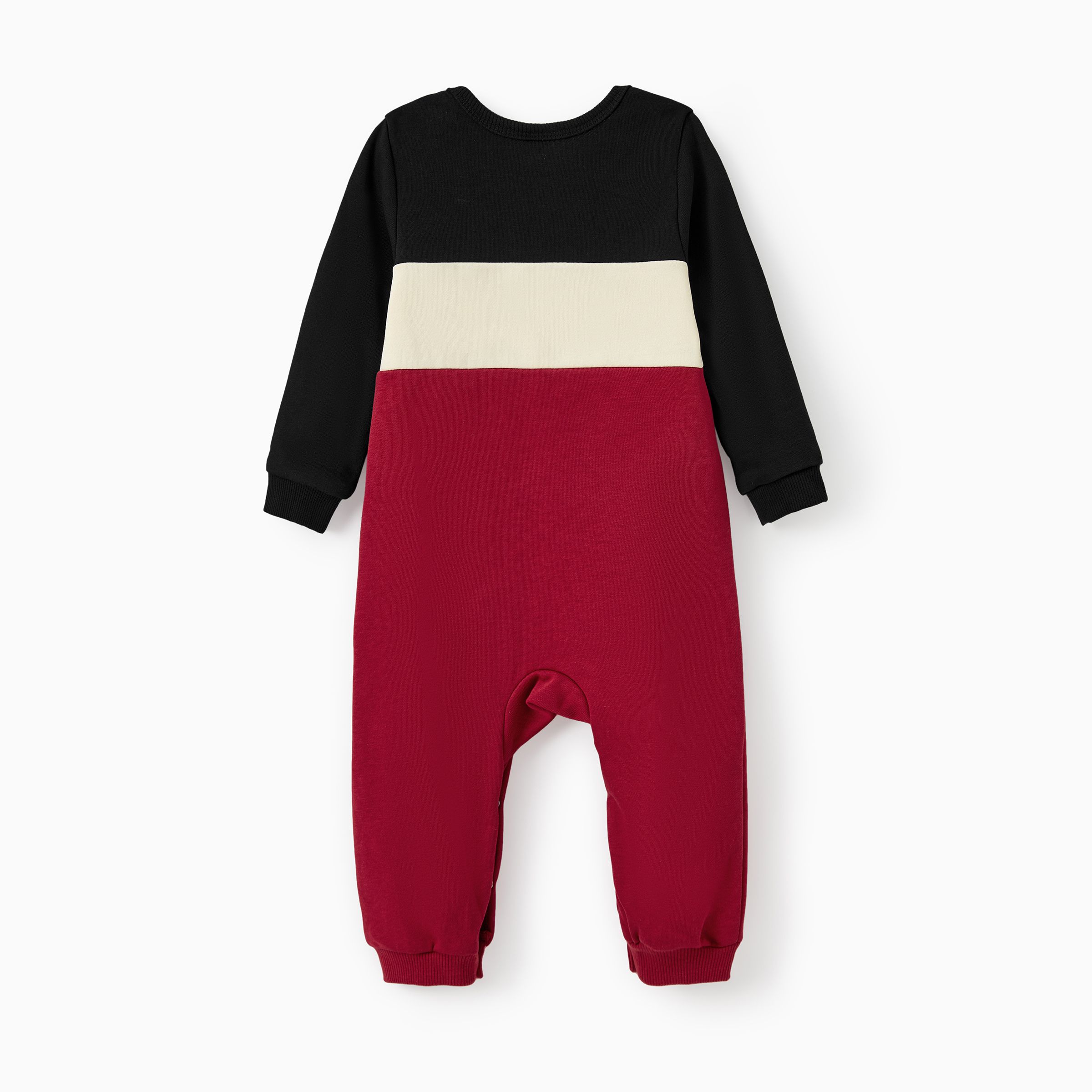 Family Matching Sets Three-Color Block Sweatshirt Or Black Long Sleeves Top Red Pleated Belted Skirt Co-Ord Set