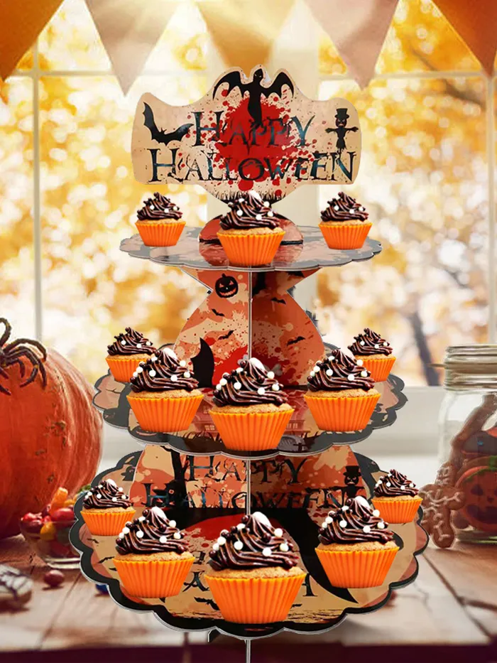 3-Tier Halloween Cupcake Stand Cardboard Cupcake Stand Holder  Dessert Tower Tray