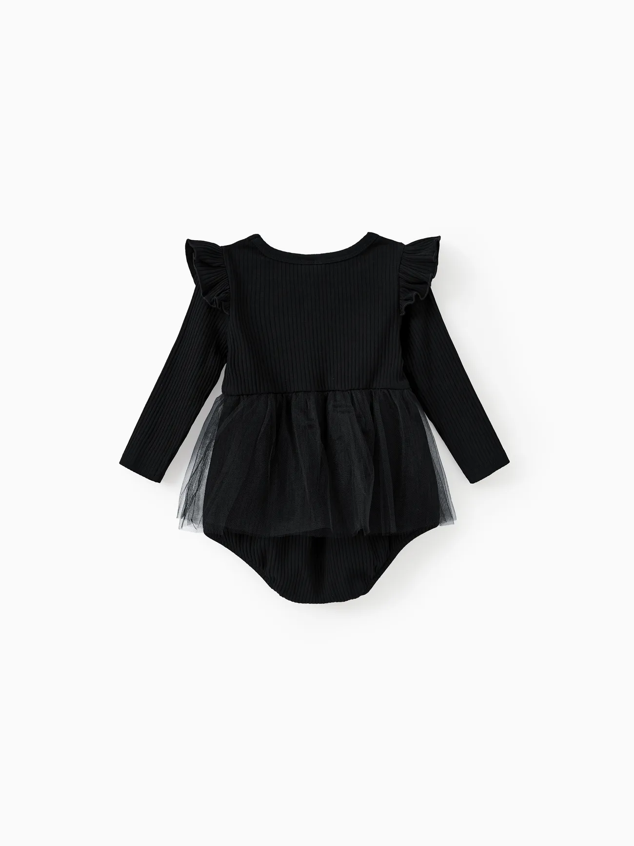 Baby Girl - Family Matching Sets Black Plaid Shirt or Elegant Ribbed Top Flowy Tulle Mesh Dress - Black - image 13