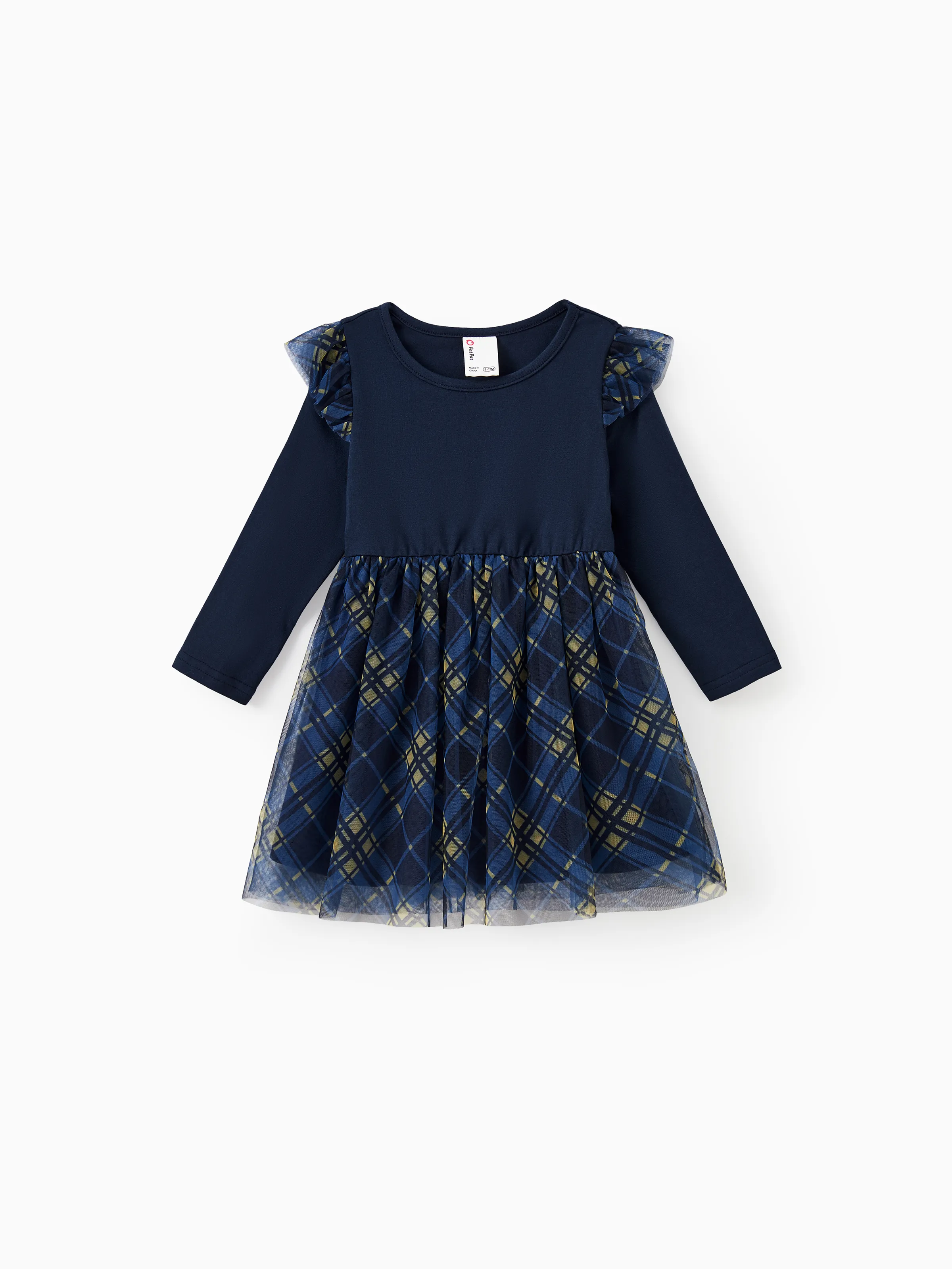 

Mommy and Me Blue Co-ord Sets Long Sleeves Top and Plaid Mesh Tulle Skirt