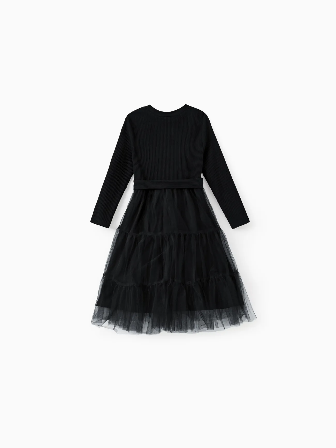 Girl - Family Matching Sets Black Plaid Shirt or Elegant Ribbed Top Flowy Tulle Mesh Dress - Black - image 8
