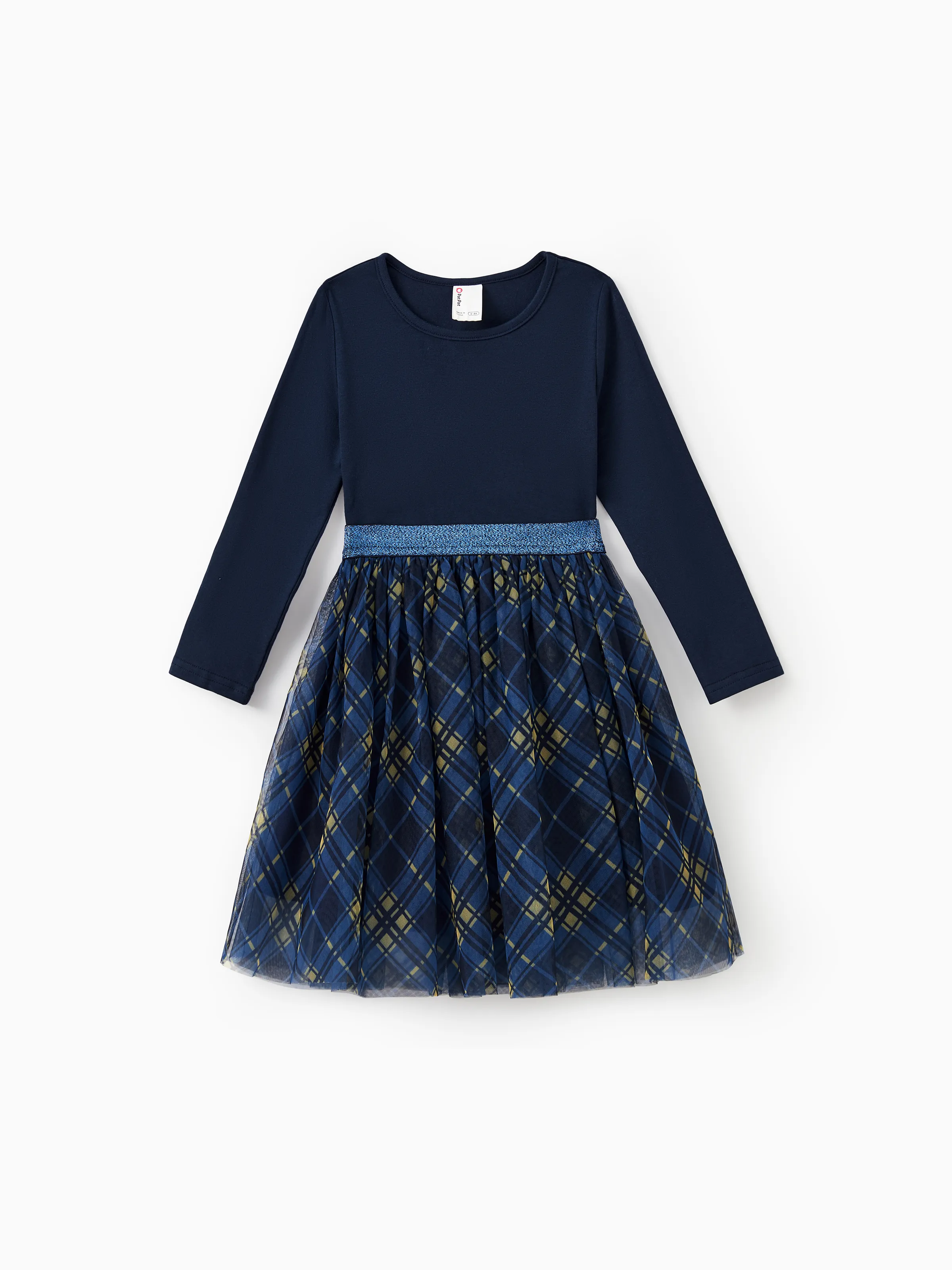 

Mommy and Me Blue Co-ord Sets Long Sleeves Top and Plaid Mesh Tulle Skirt