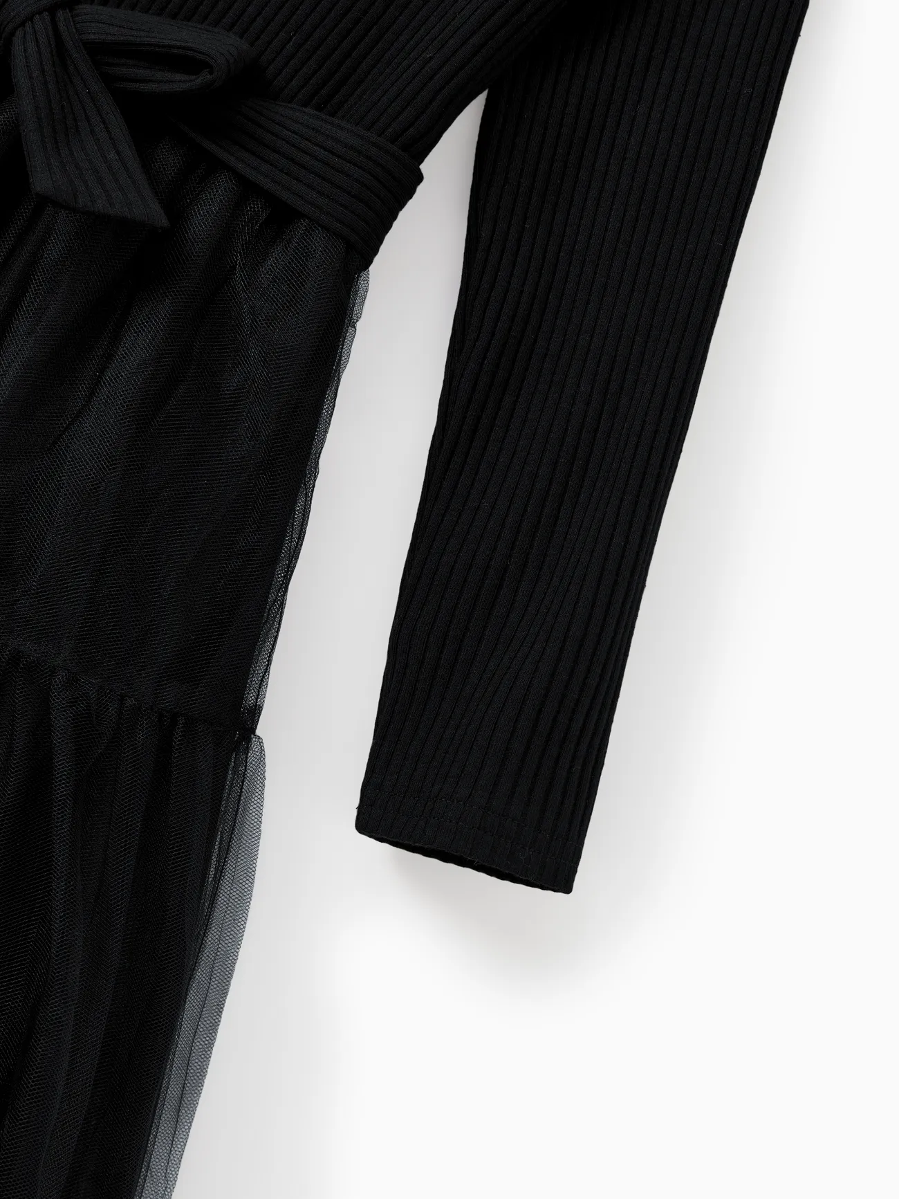 Girl - Family Matching Sets Black Plaid Shirt or Elegant Ribbed Top Flowy Tulle Mesh Dress - Black - image 10