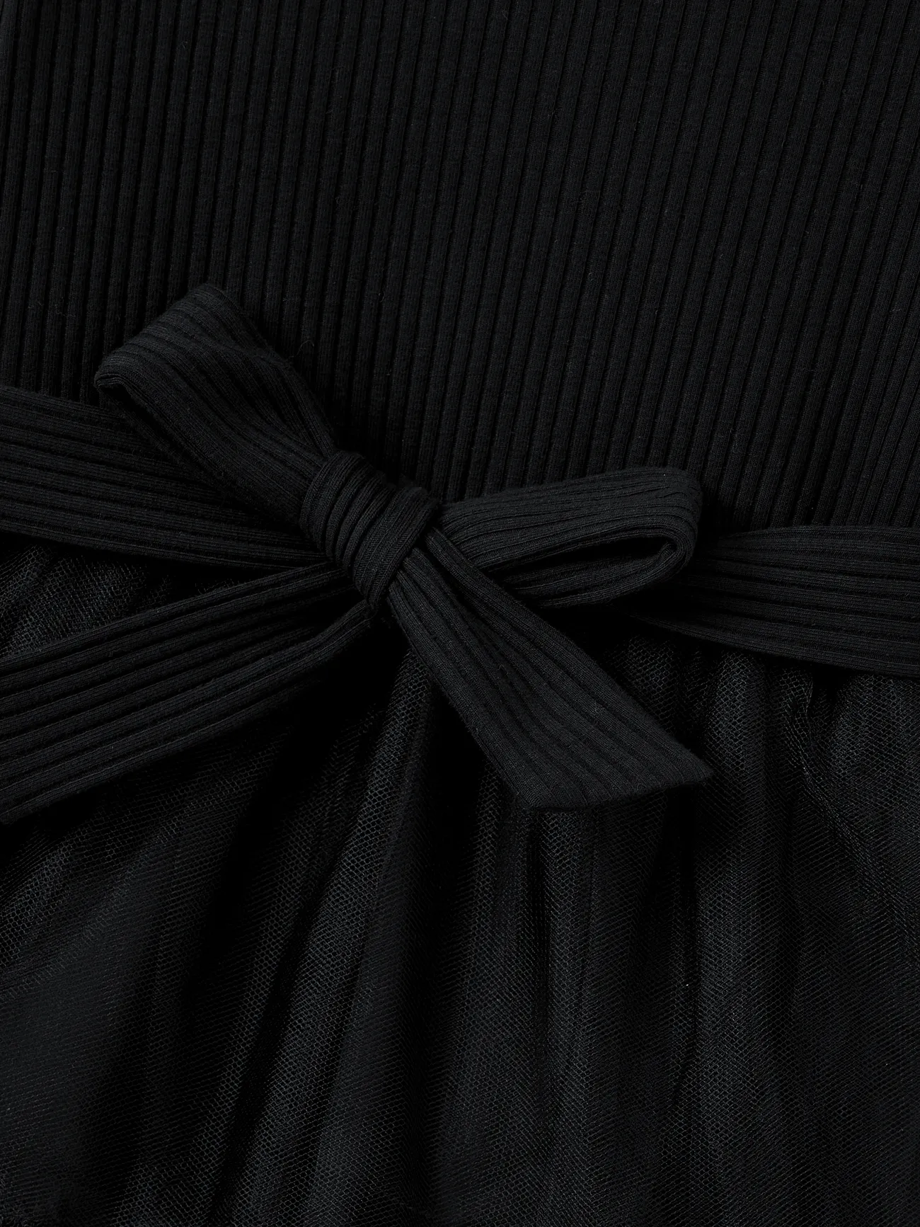 Girl - Family Matching Sets Black Plaid Shirt or Elegant Ribbed Top Flowy Tulle Mesh Dress - Black - image 11