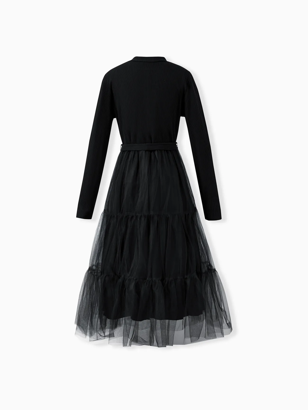 Women - Family Matching Sets Black Plaid Shirt or Elegant Ribbed Top Flowy Tulle Mesh Dress - Black - image 3