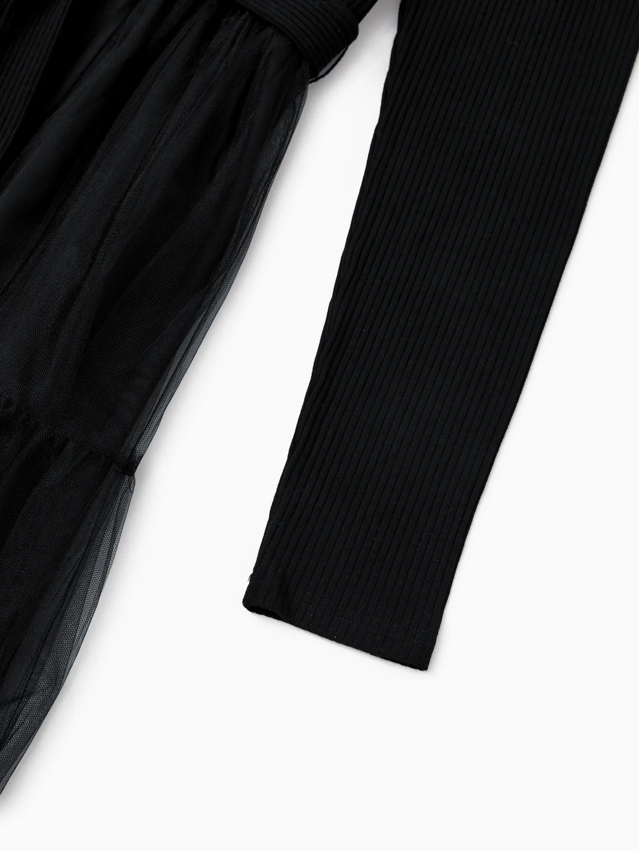 Women - Family Matching Sets Black Plaid Shirt or Elegant Ribbed Top Flowy Tulle Mesh Dress - Black - image 6