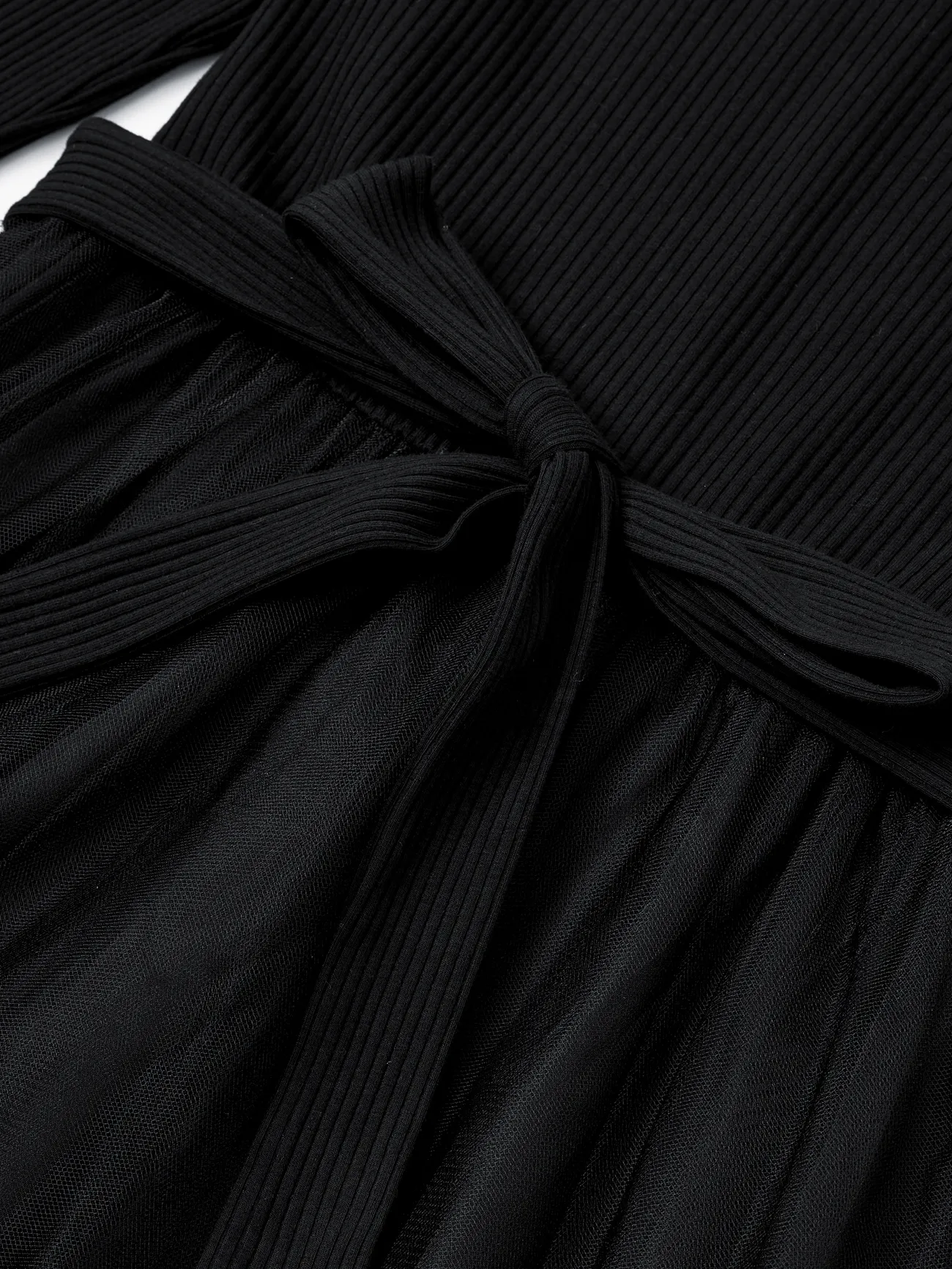 Women - Family Matching Sets Black Plaid Shirt or Elegant Ribbed Top Flowy Tulle Mesh Dress - Black - image 5