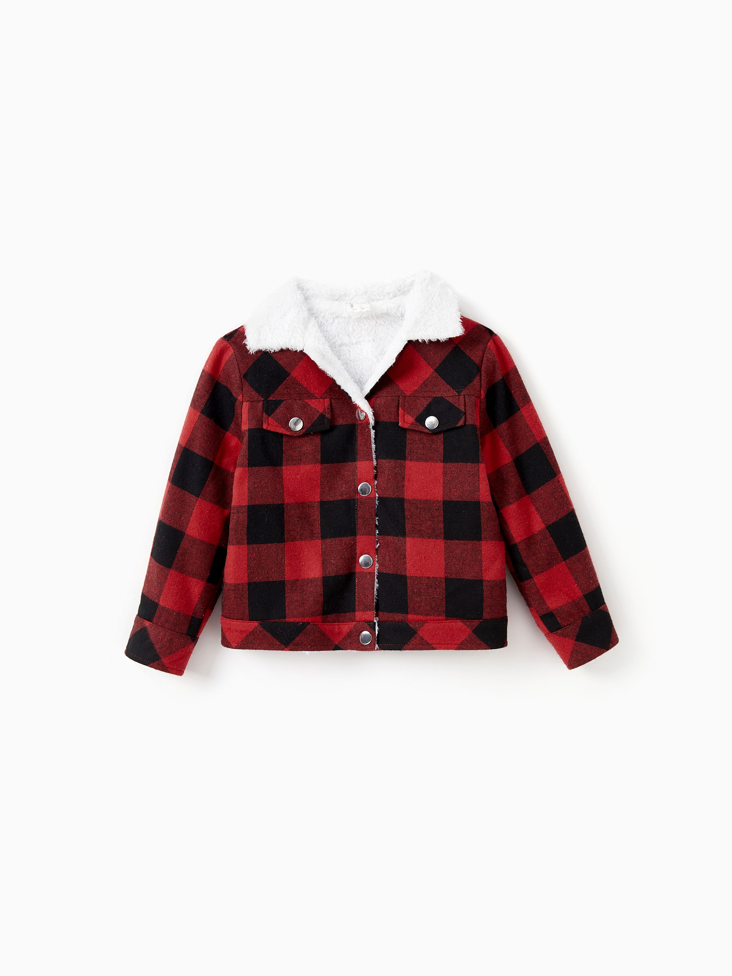 

Family Matching Fleece Jacket Red&Black Check Plaid Button Down Tops