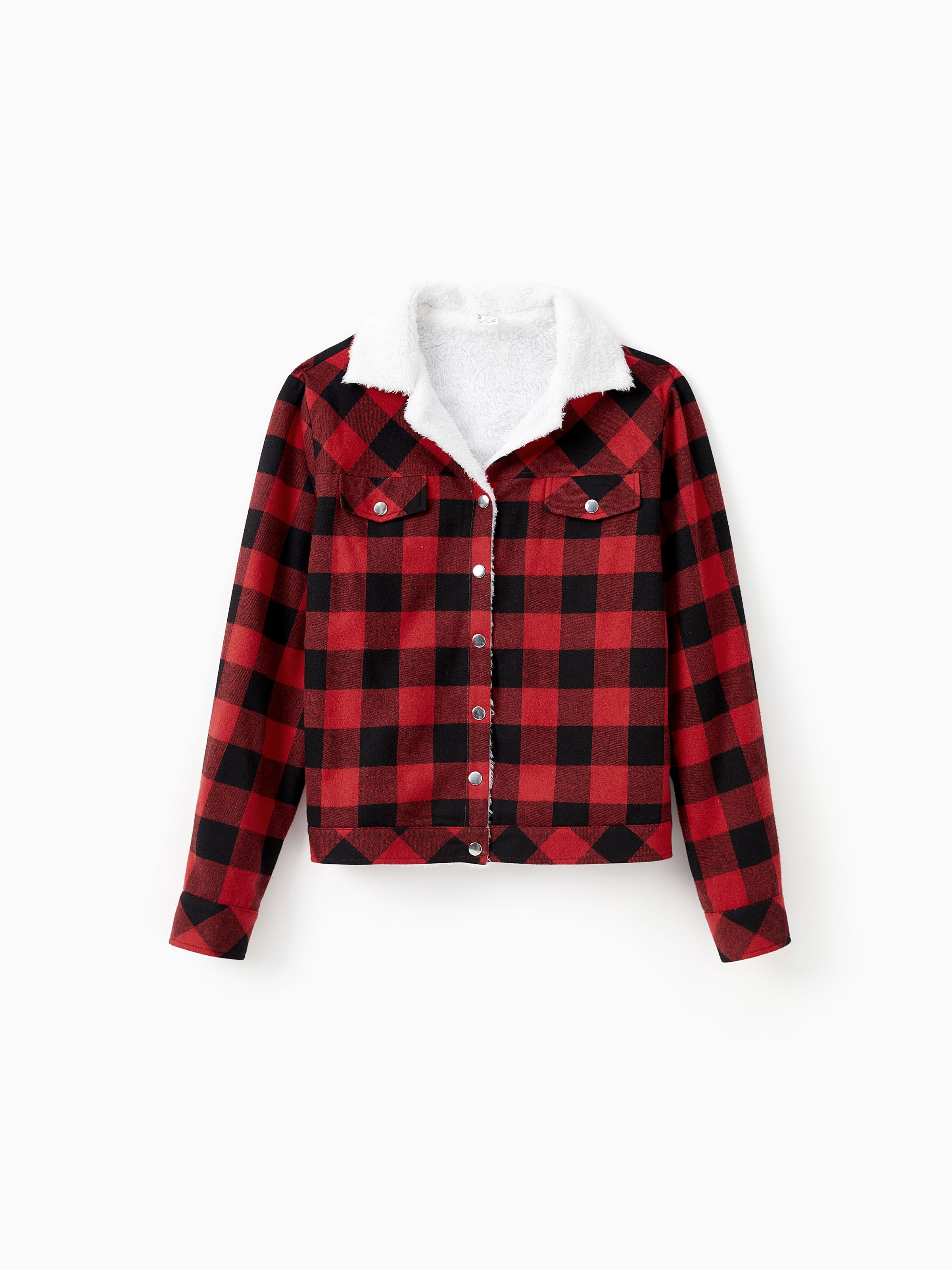 

Family Matching Fleece Jacket Red&Black Check Plaid Button Down Tops