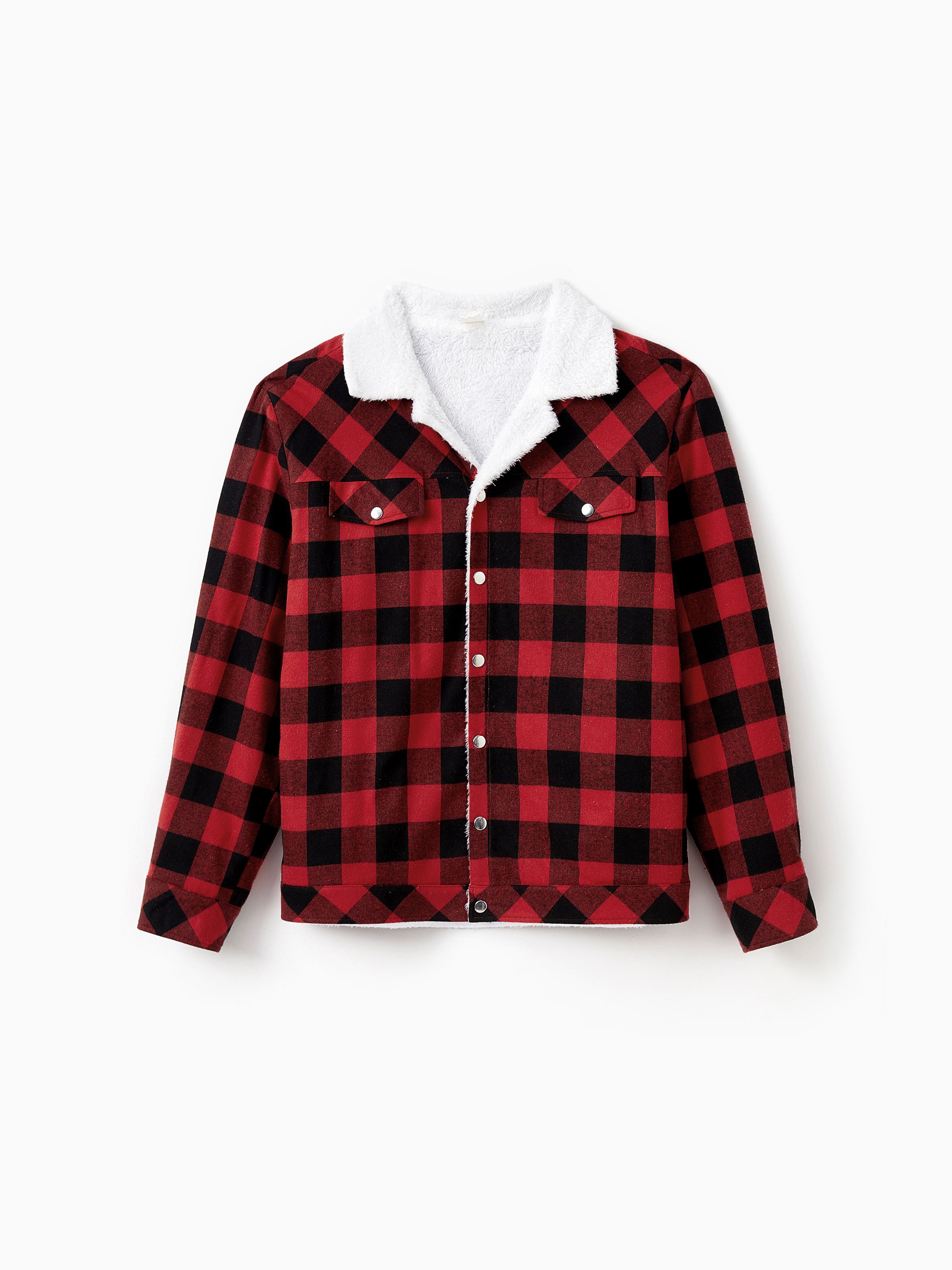 

Family Matching Fleece Jacket Red&Black Check Plaid Button Down Tops