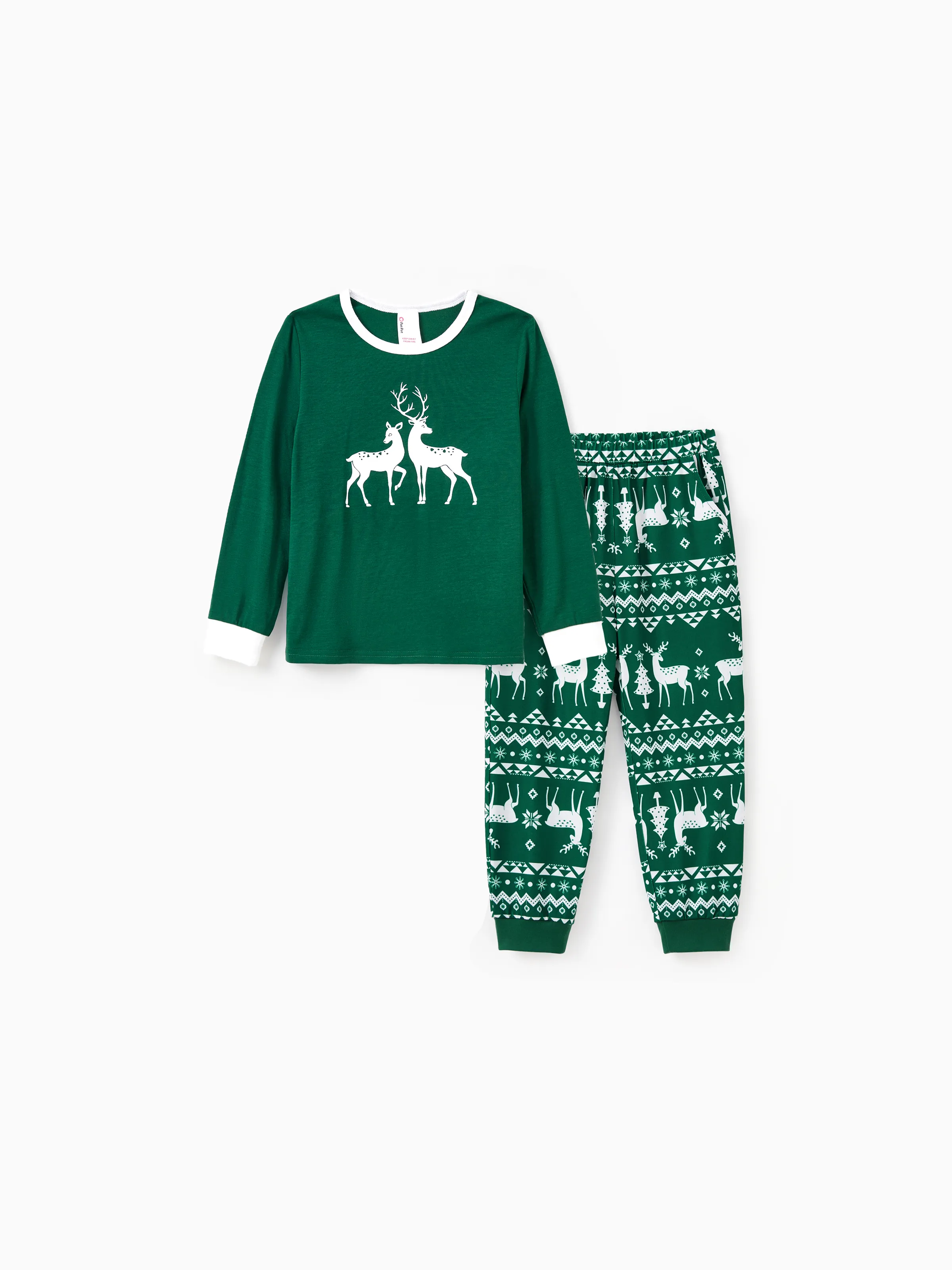 

Christmas Family Matching Glow in the Dark Reindeer Tops Allover Pattern Pants Pajamas Sets with Pockets and Drawstring