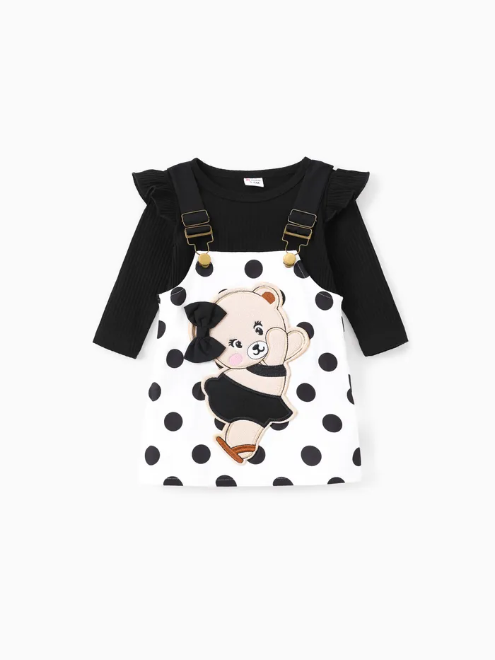 SuperCuteCute Baby Girl 2pcs Tee and Bear Embroidered Dress Set