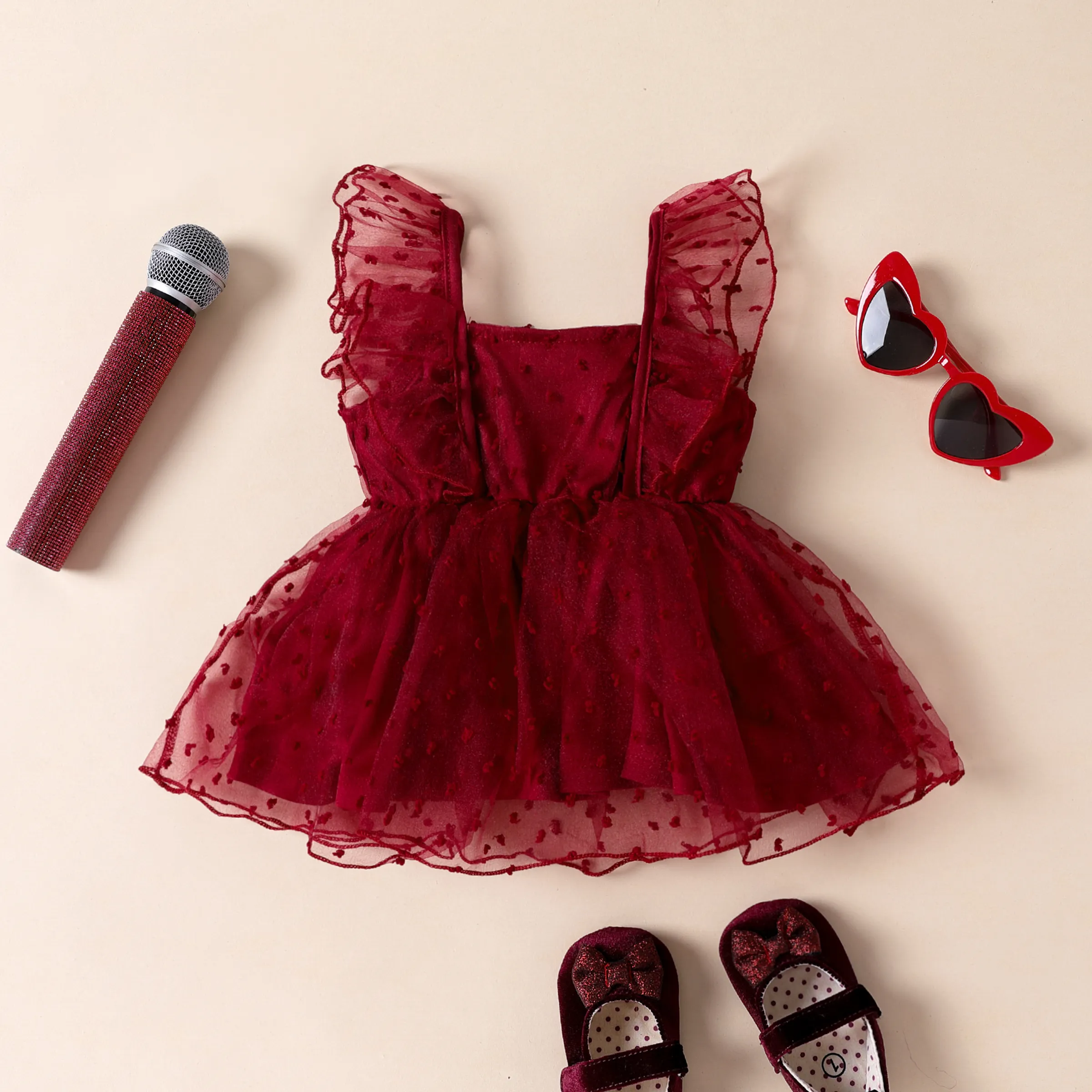 singer baby girl ruffled mesh dress
