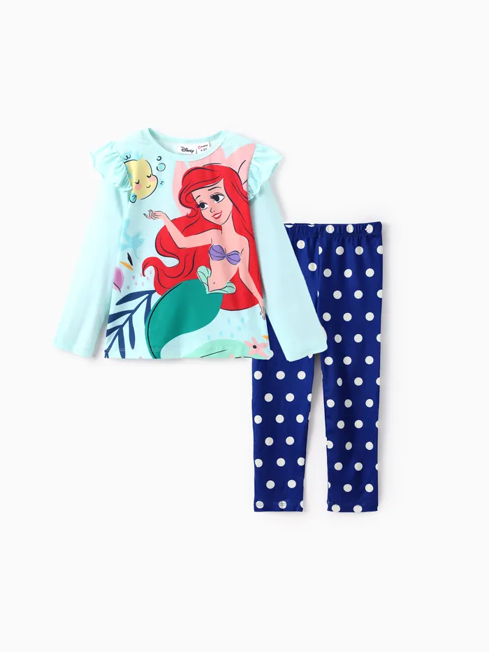 Disney Princess Toddler Girl 2pcs Naia™ Character Print Ruffled Long-sleeve Pullover and Polka Dots Leggings Set 