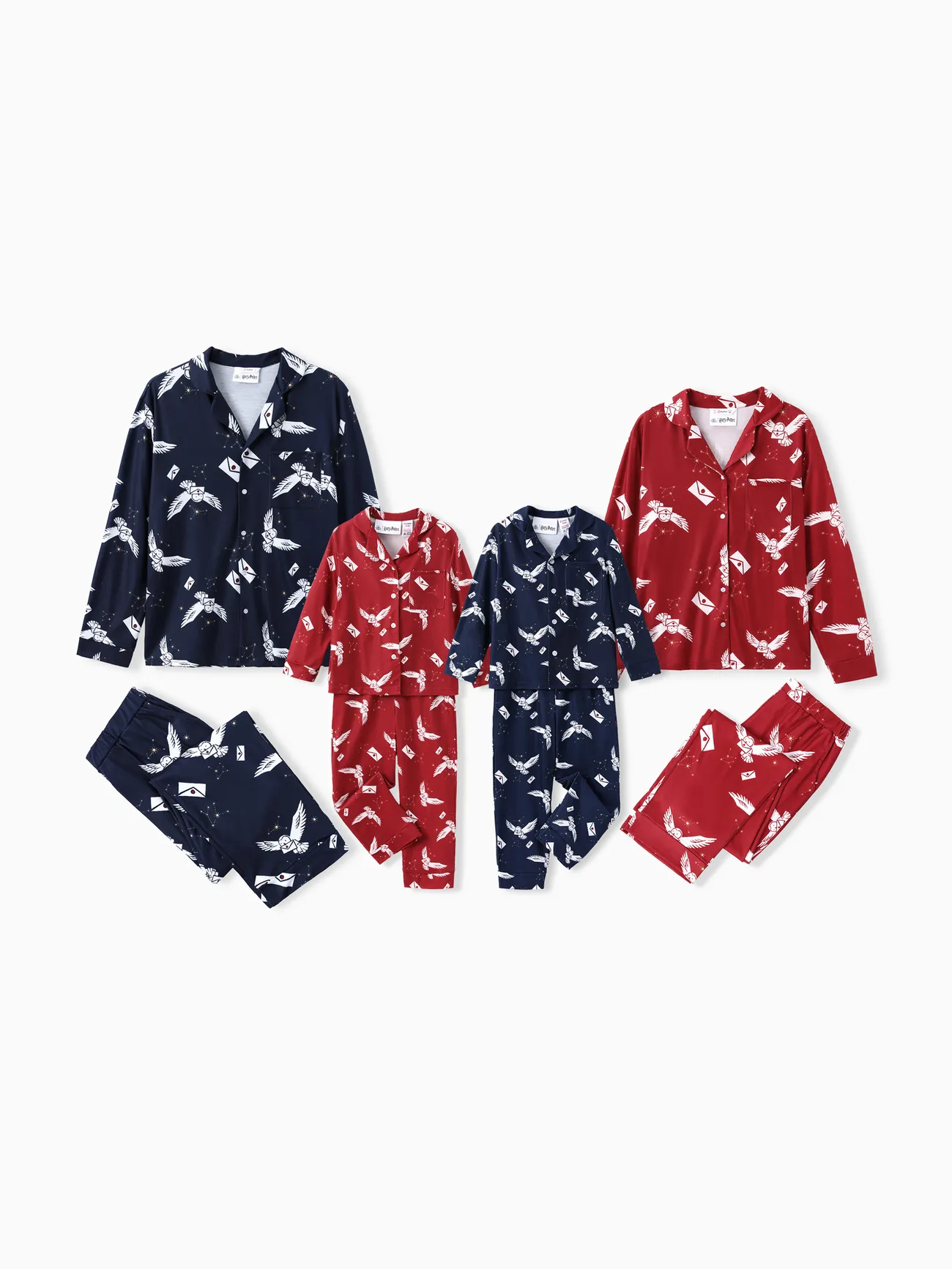 Harry Potter Pajamas (Deepblue and Red) - Matching PJs Owl Pattern Lapel