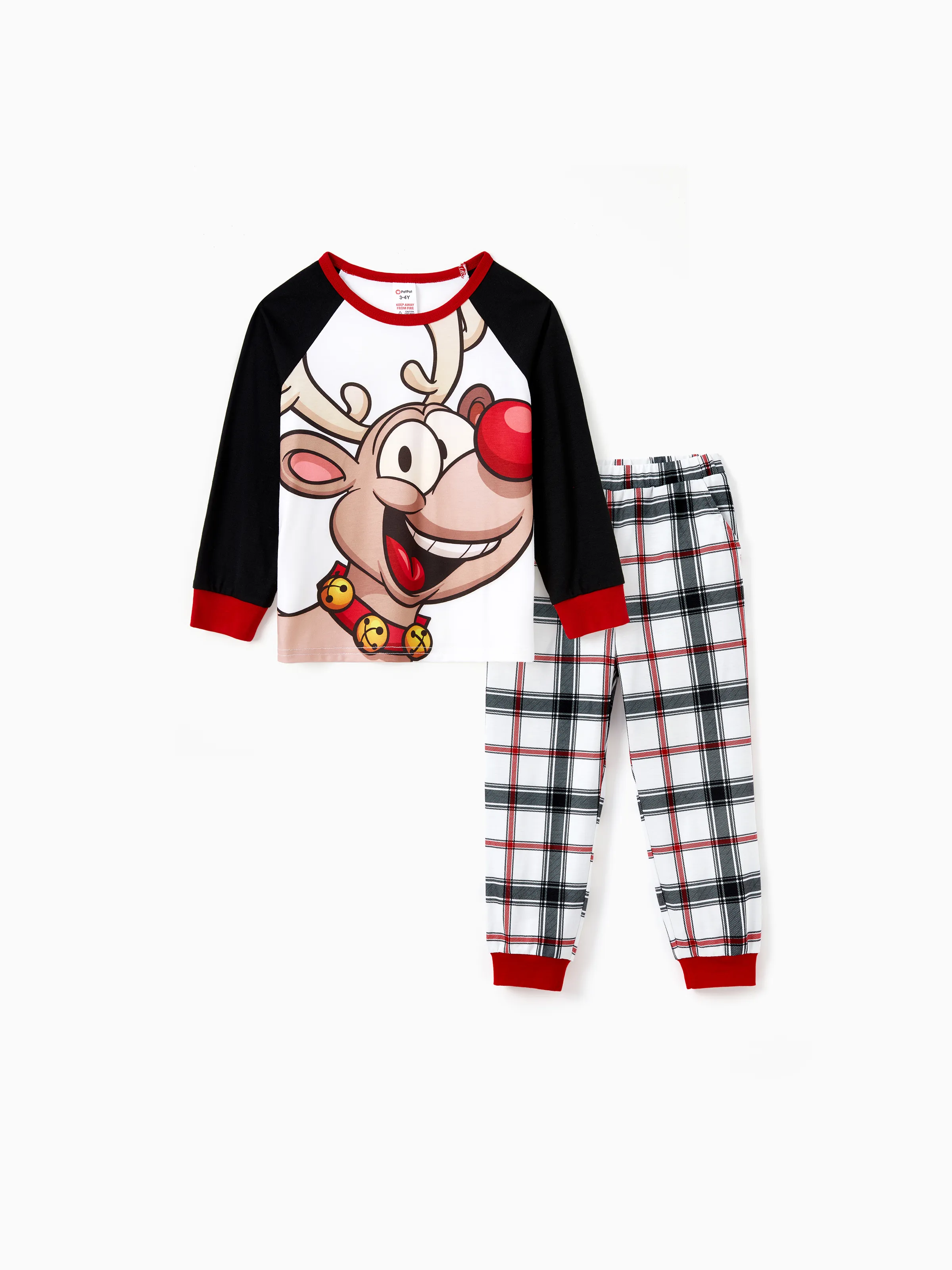 

Christmas Pajamas Outfits Matching for Family Raglan Sleeves Quirky Reindeer Graphic Plaid Pants Pajamas Sets